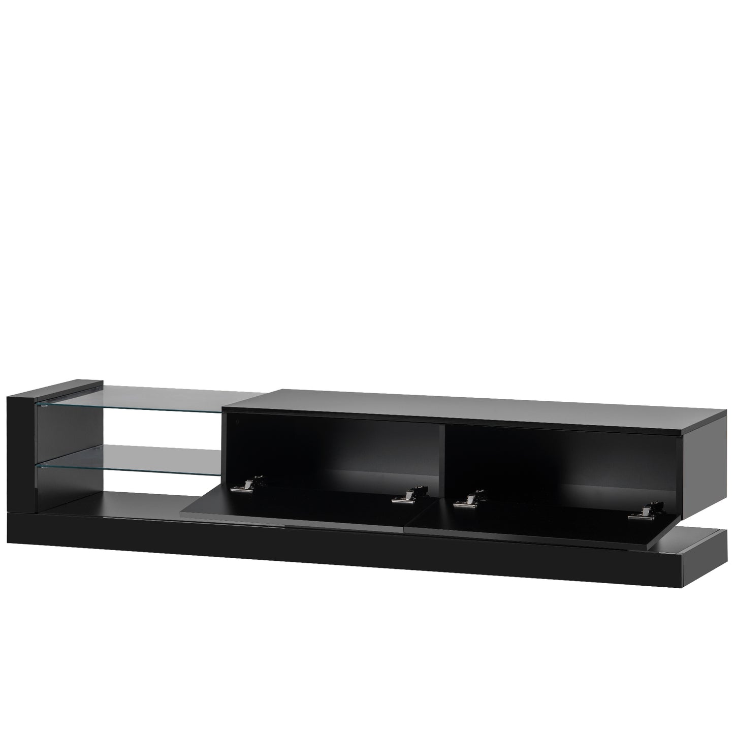 Sleek Black TV Stand with Multi-Colored RGB LED Lighting and Spacious Storage