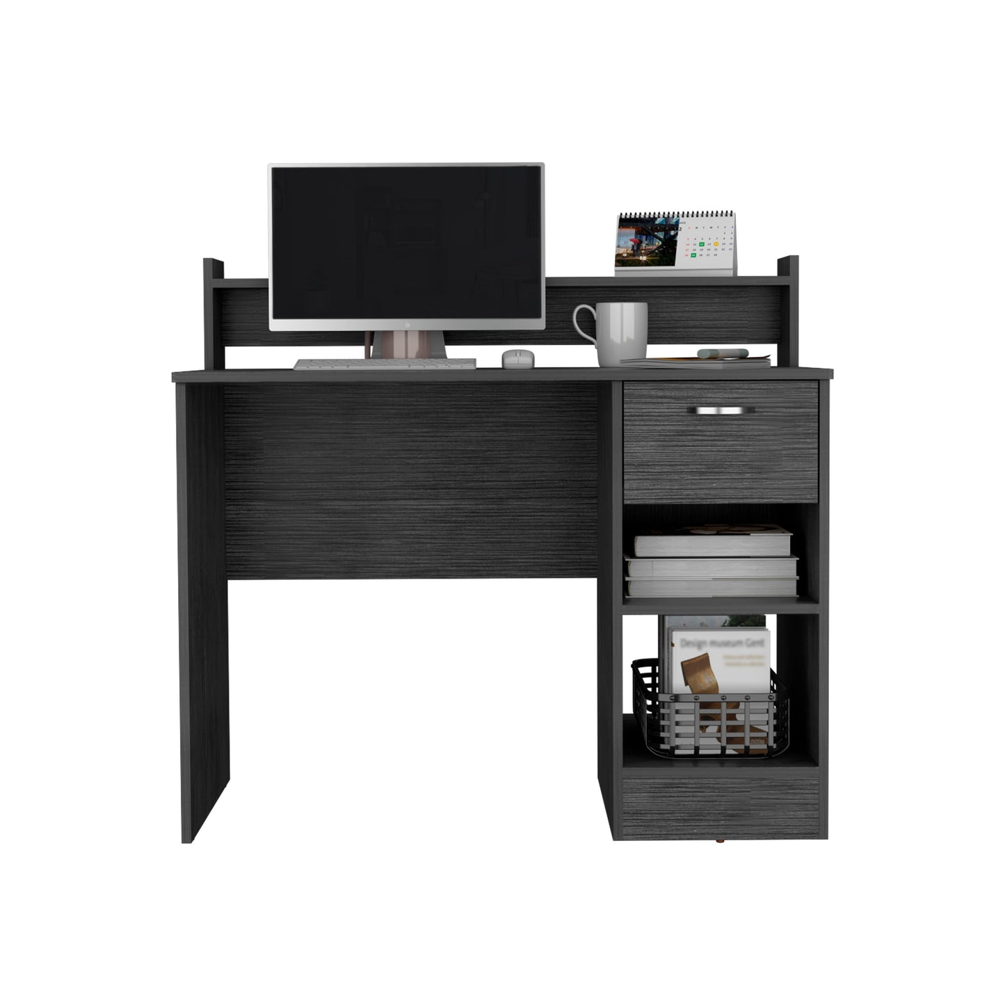 Delmar Smokey Oak Computer Desk with Open Storage Shelves and Drawer Excelsior