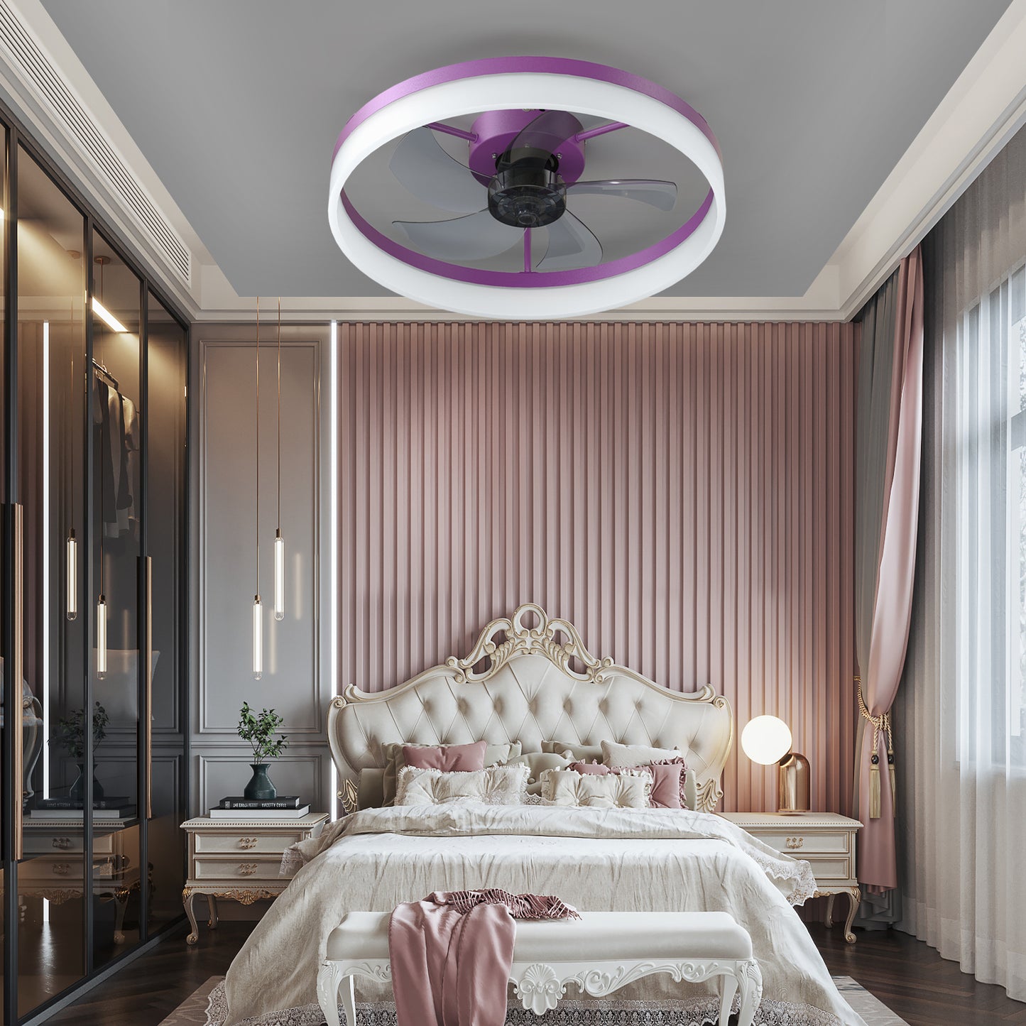 Purple Modern Ceiling Fan with Dimmable LED Lights