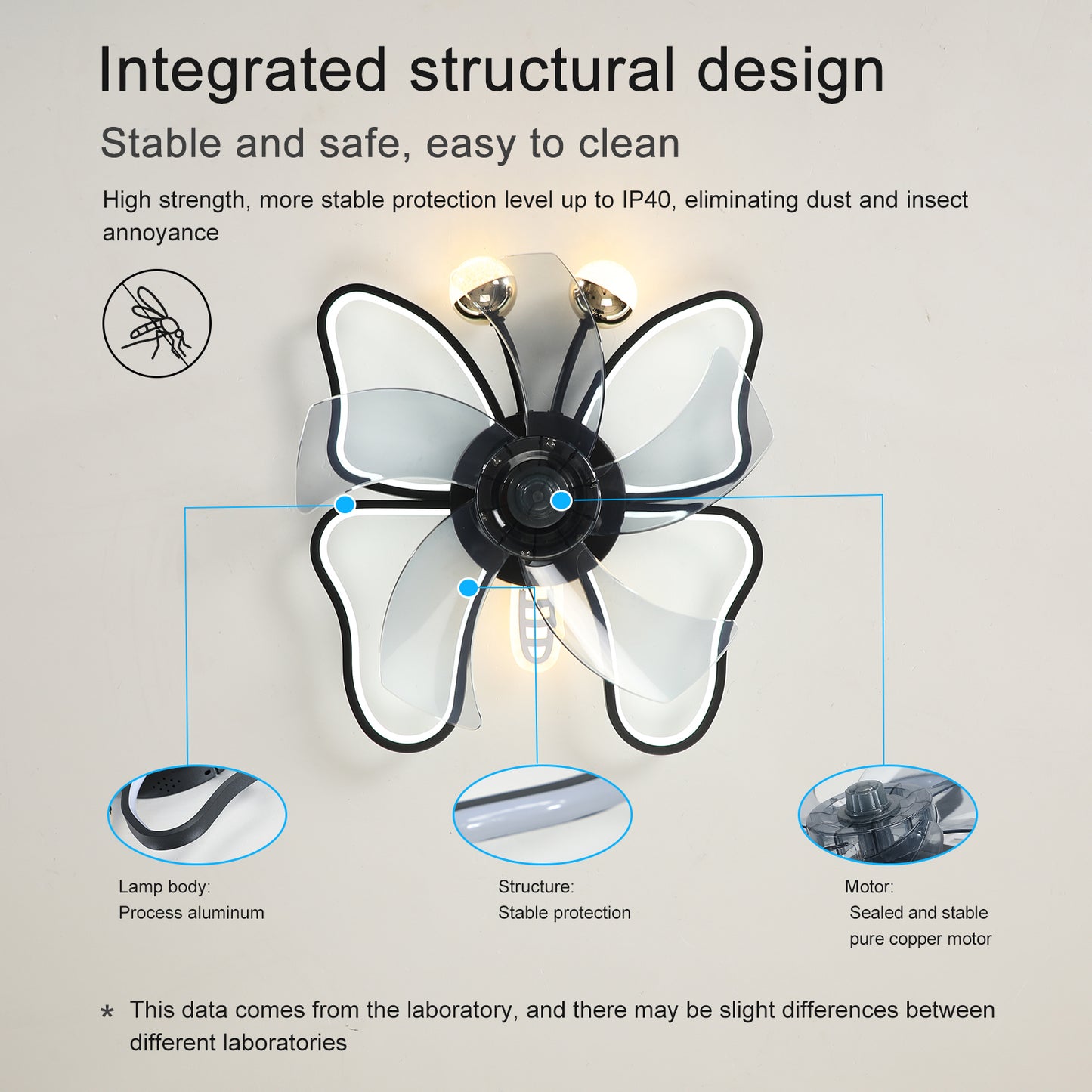 Black Butterfly Design Ceiling Fan with Remote Control and Dimmable LED Lights