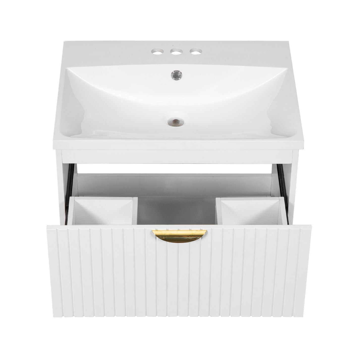 Modern 24-Inch Wall-Mounted Bathroom vanity with 2 Drawers, White  - Ideal for Small Bathrooms