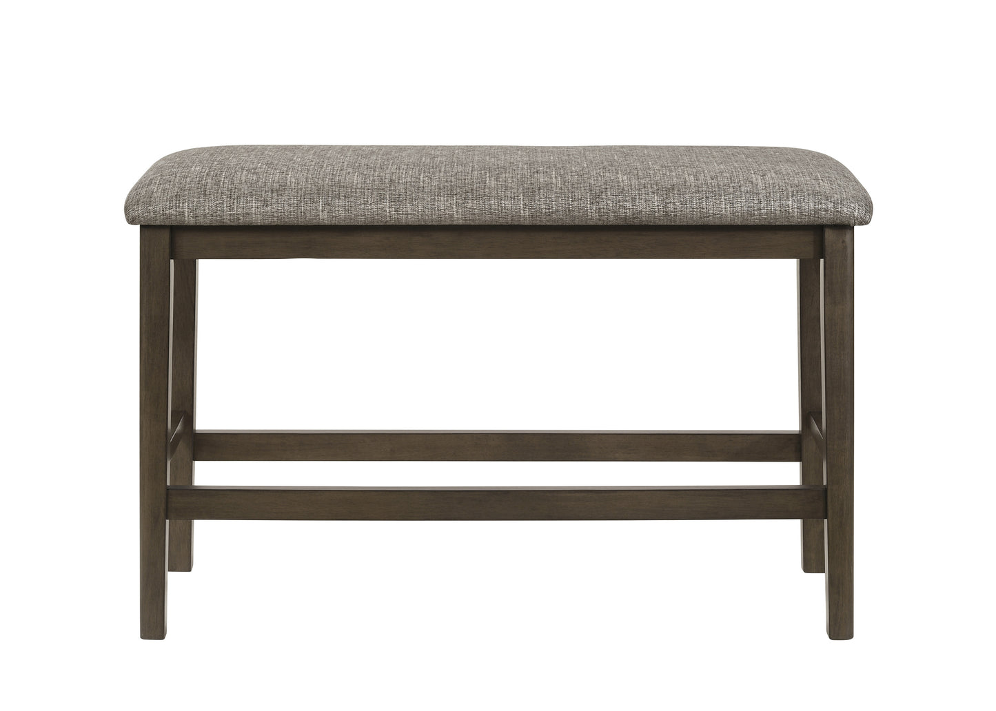 1Pc Dark Brown Transitional Counter Height Bench Upholstered Seat Gray Linen Finish Wooden Furniture