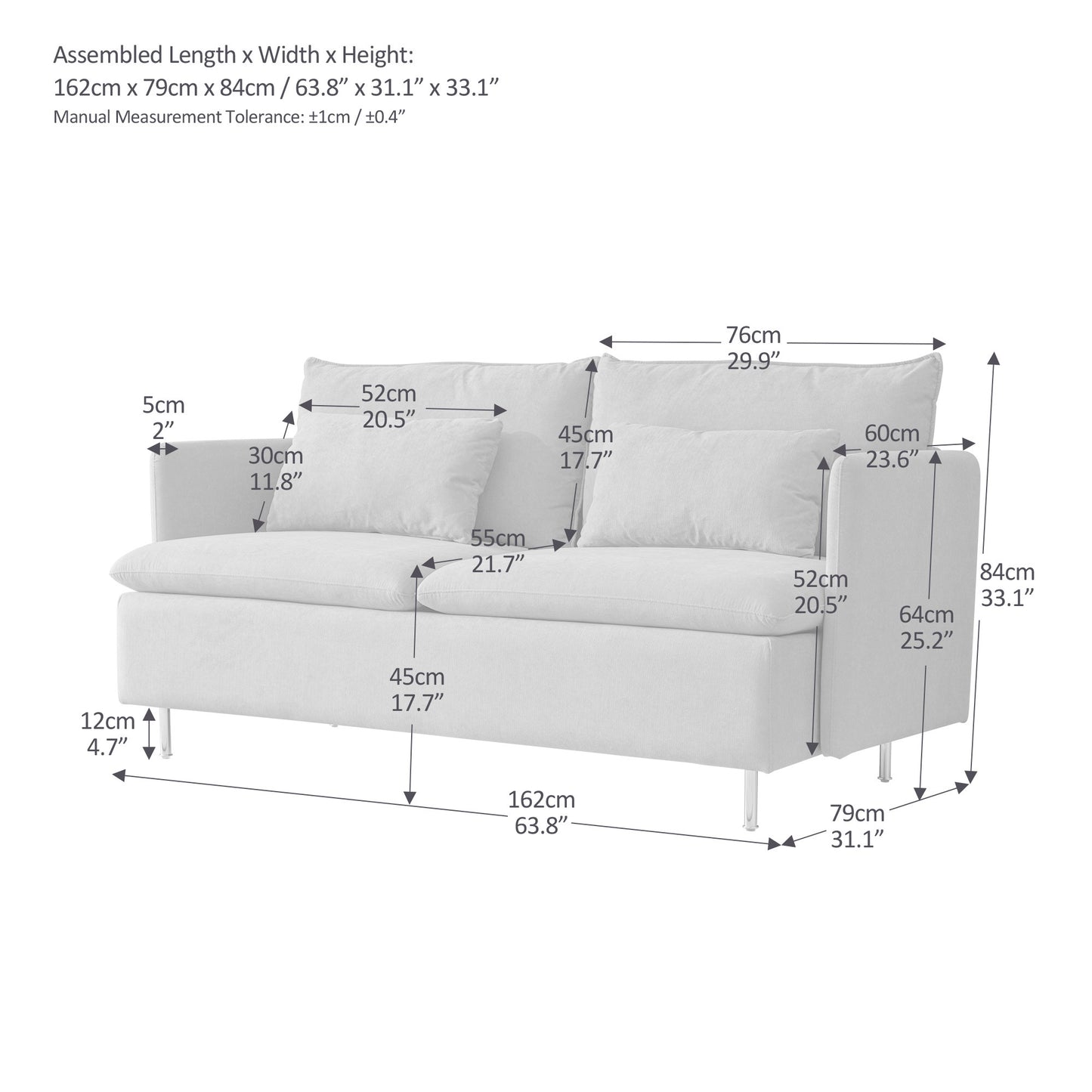 Modern Upholstered Loveseat Sofa,Beige Cotton Linen-63.8''