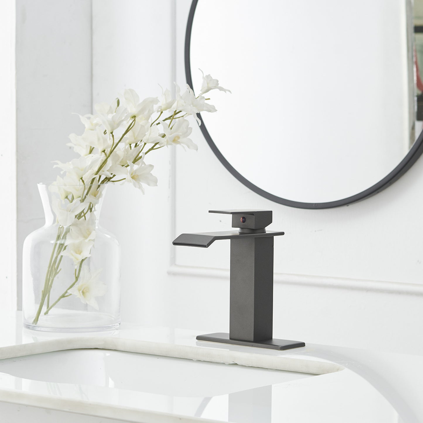 Matte Gray Waterfall Bathroom Faucet with Single Handle