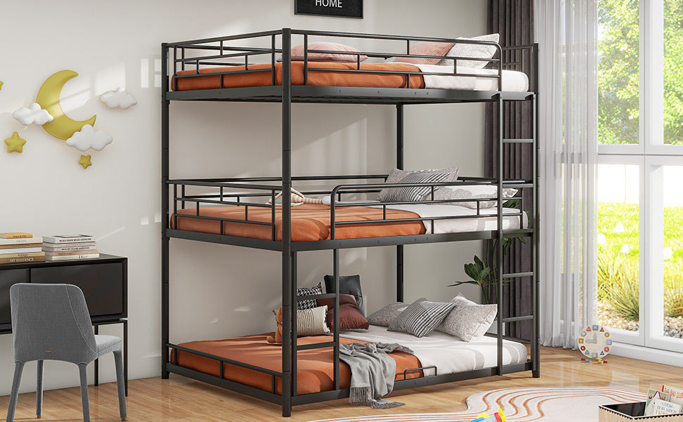 Durable Steel Full Size Triple Bunk Bed in Elegant Black