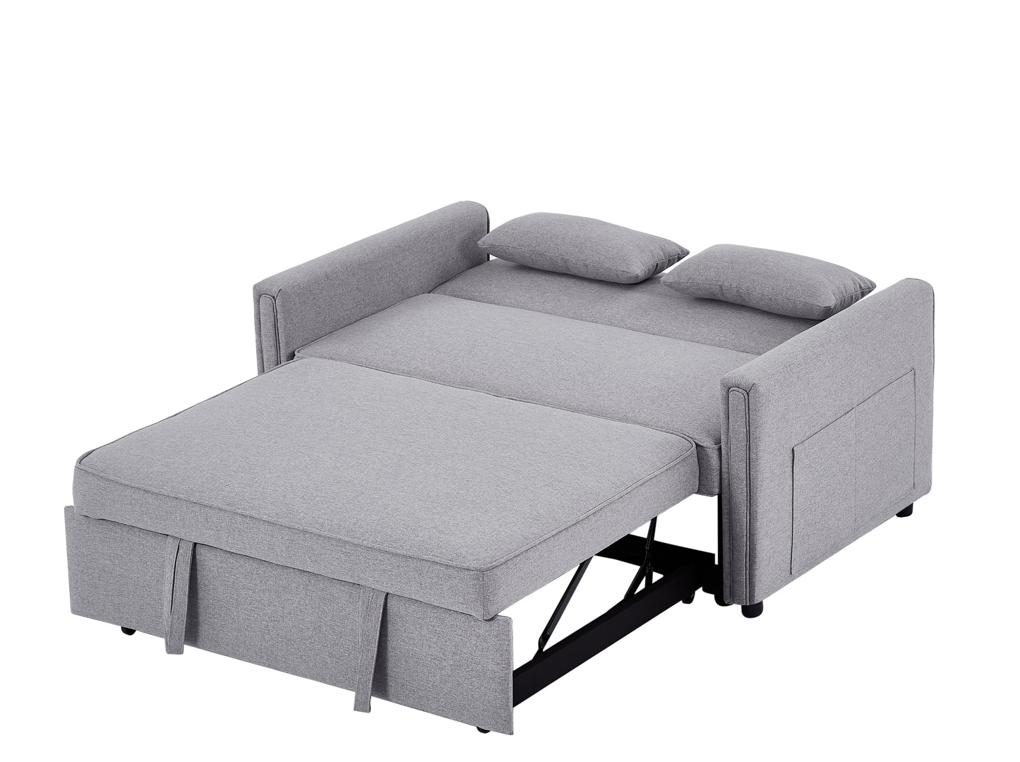 Modern Linen Convertible Loveseat Sleeper Sofa Couch with Adjustable Backrest, 2 Seater Sofa With Pull-Out Bed with 2 Lumbar Pillows For Small Living Room & Apartment