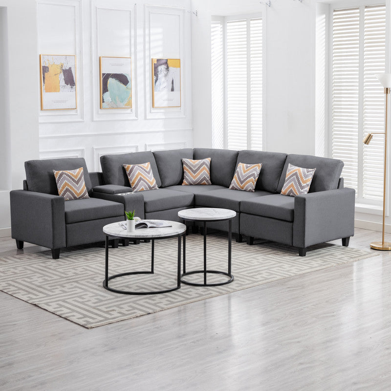 Nolan Gray Linen Fabric 6-Piece Reversible Sectional Sofa with Versatile Features and Dual Leg Options