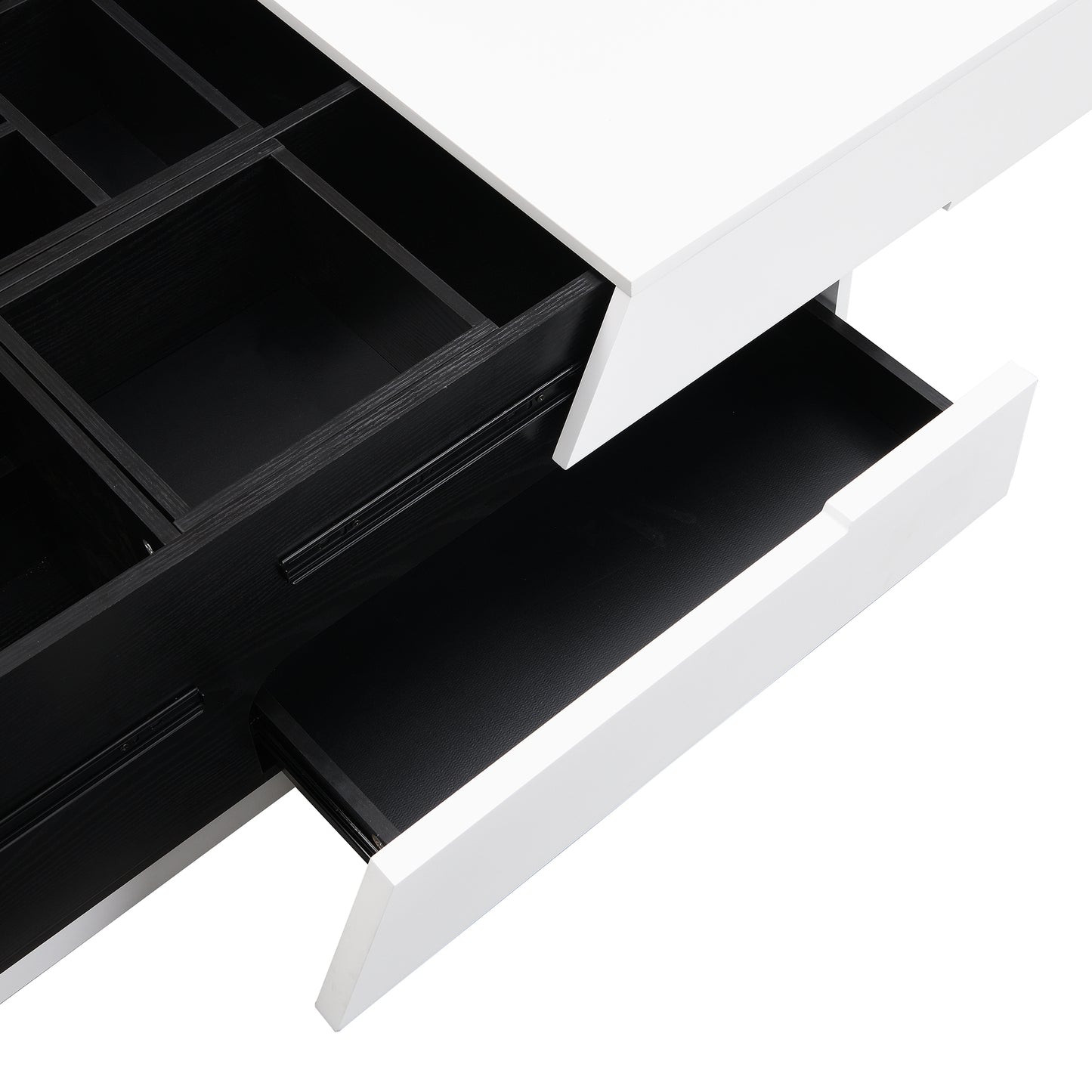 Sleek White and Black Sliding Top Coffee Table with Storage