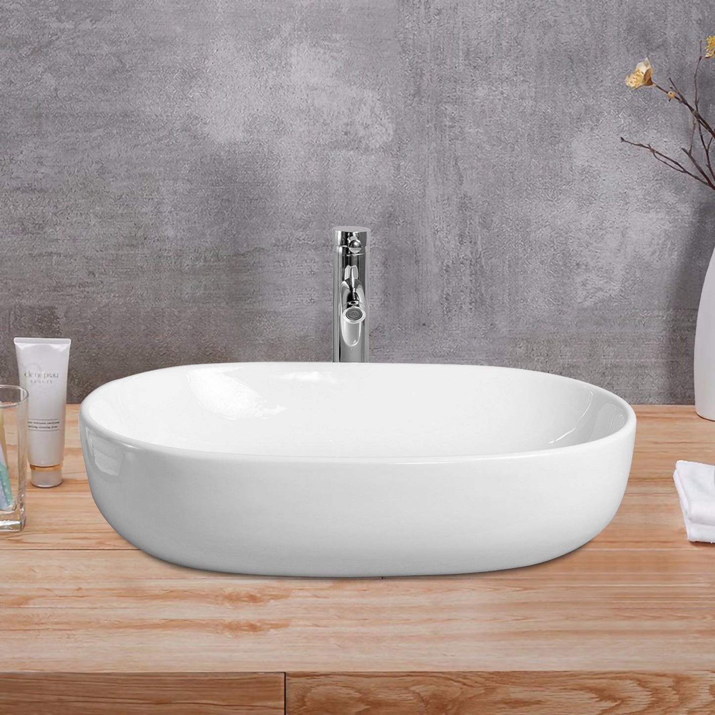 Vessel  Bathroom Sink Basin in White Ceramic