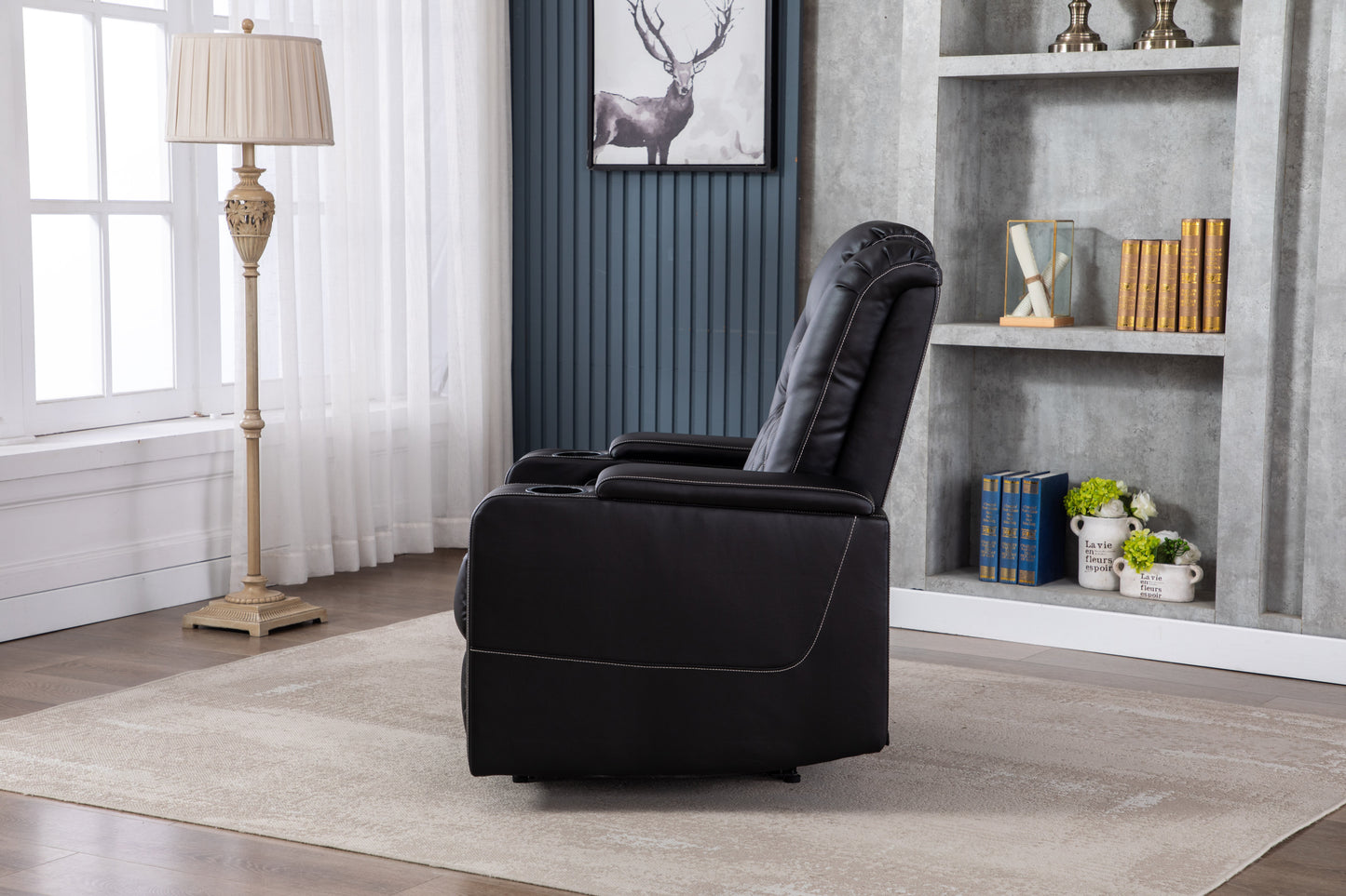 Luxurious Recliner with Cup Holder and USB Port in PU Material