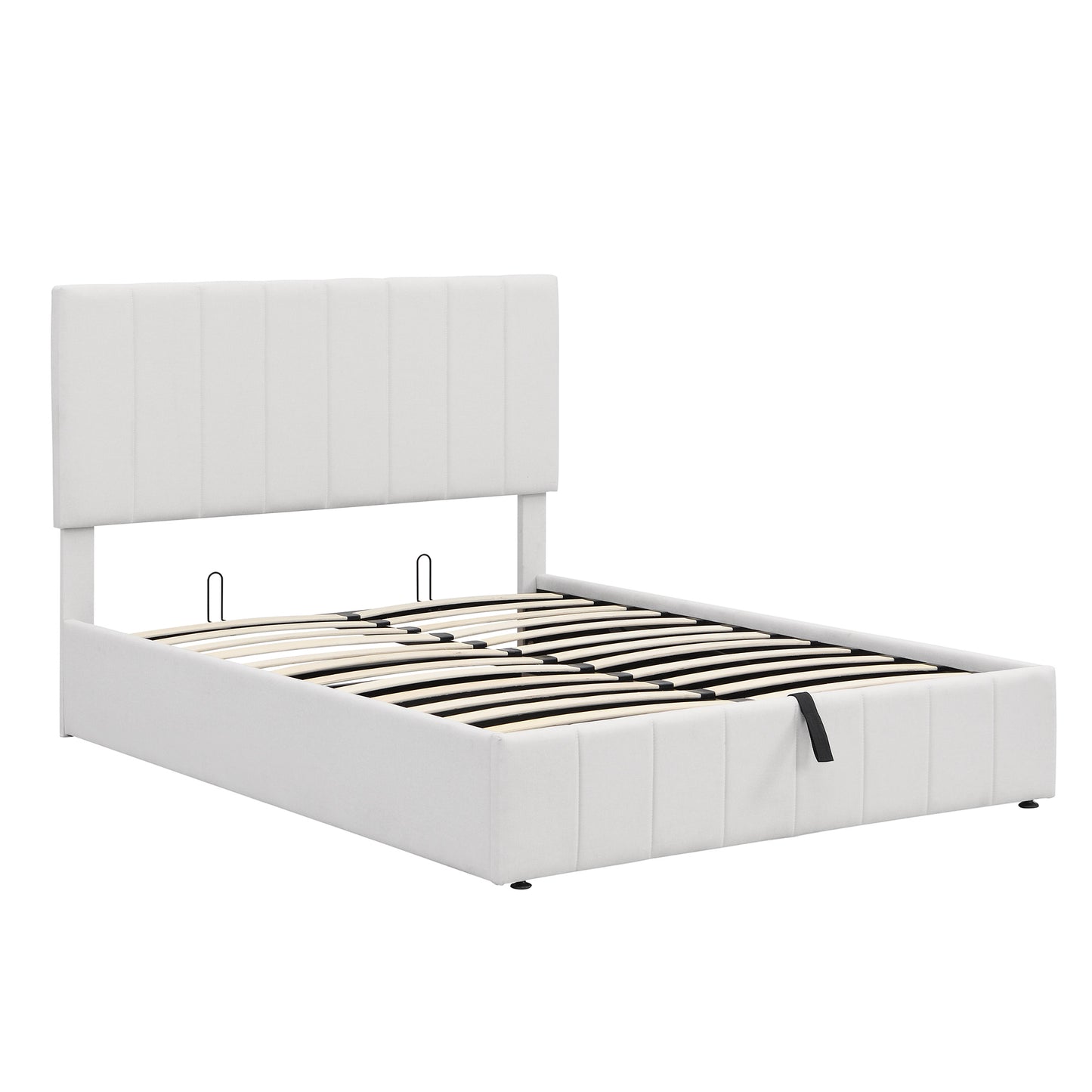 Full size Upholstered Platform bed with a Hydraulic Storage System - White