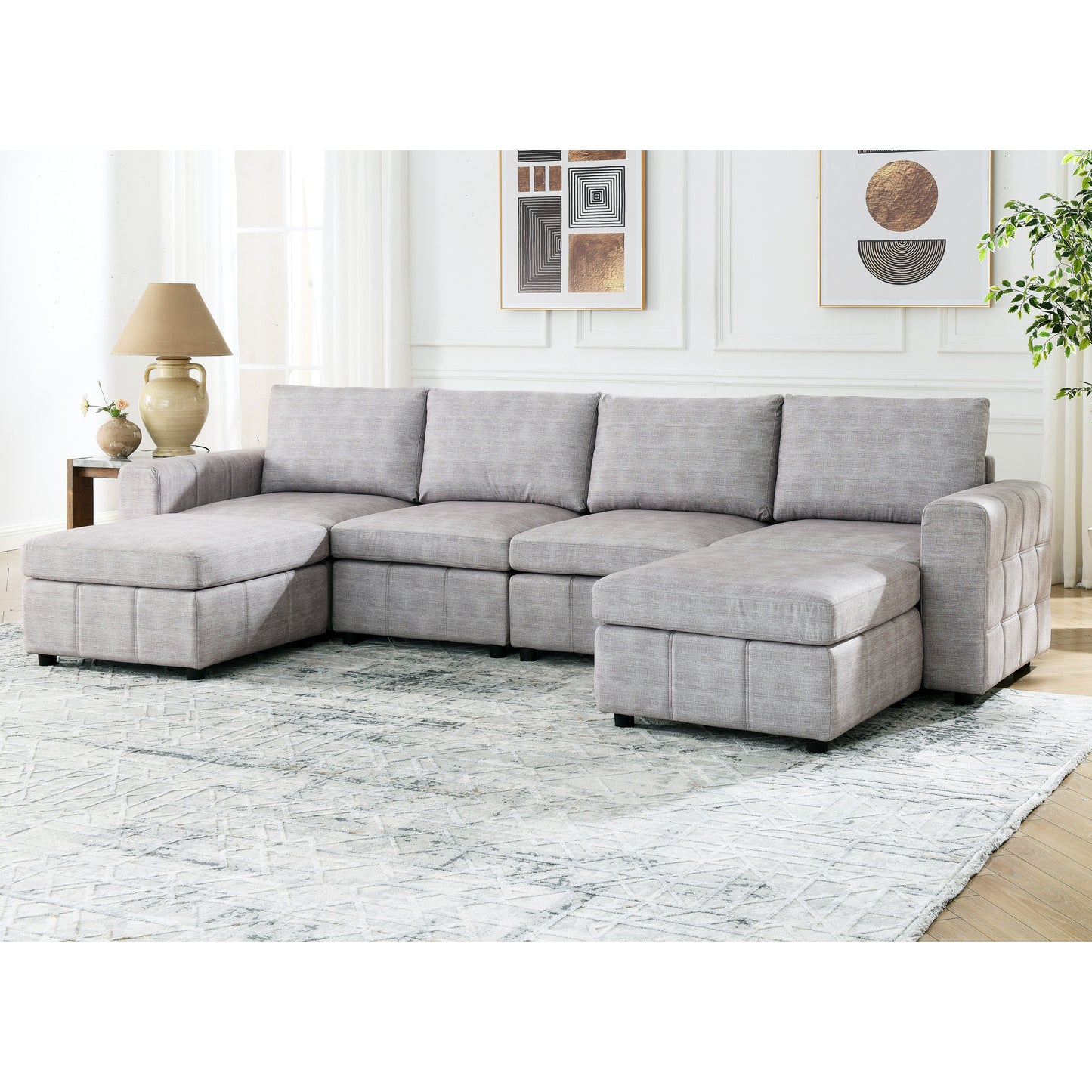 Convertible U-Shaped Sectional Sofa with Ottoman Set for Modern Living Spaces