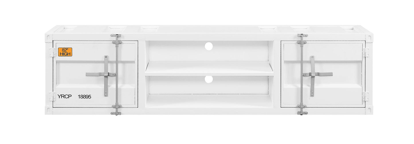 White Industrial Cargo TV Stand with Side Piers