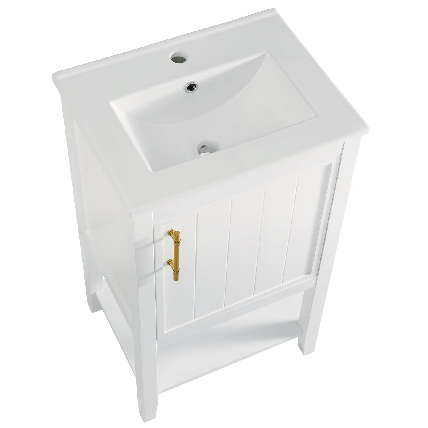 20" Bathroom Vanity with Sink, Bathroom Cabinet with Soft Closing Door, Storage Rack and Open Shelf, White