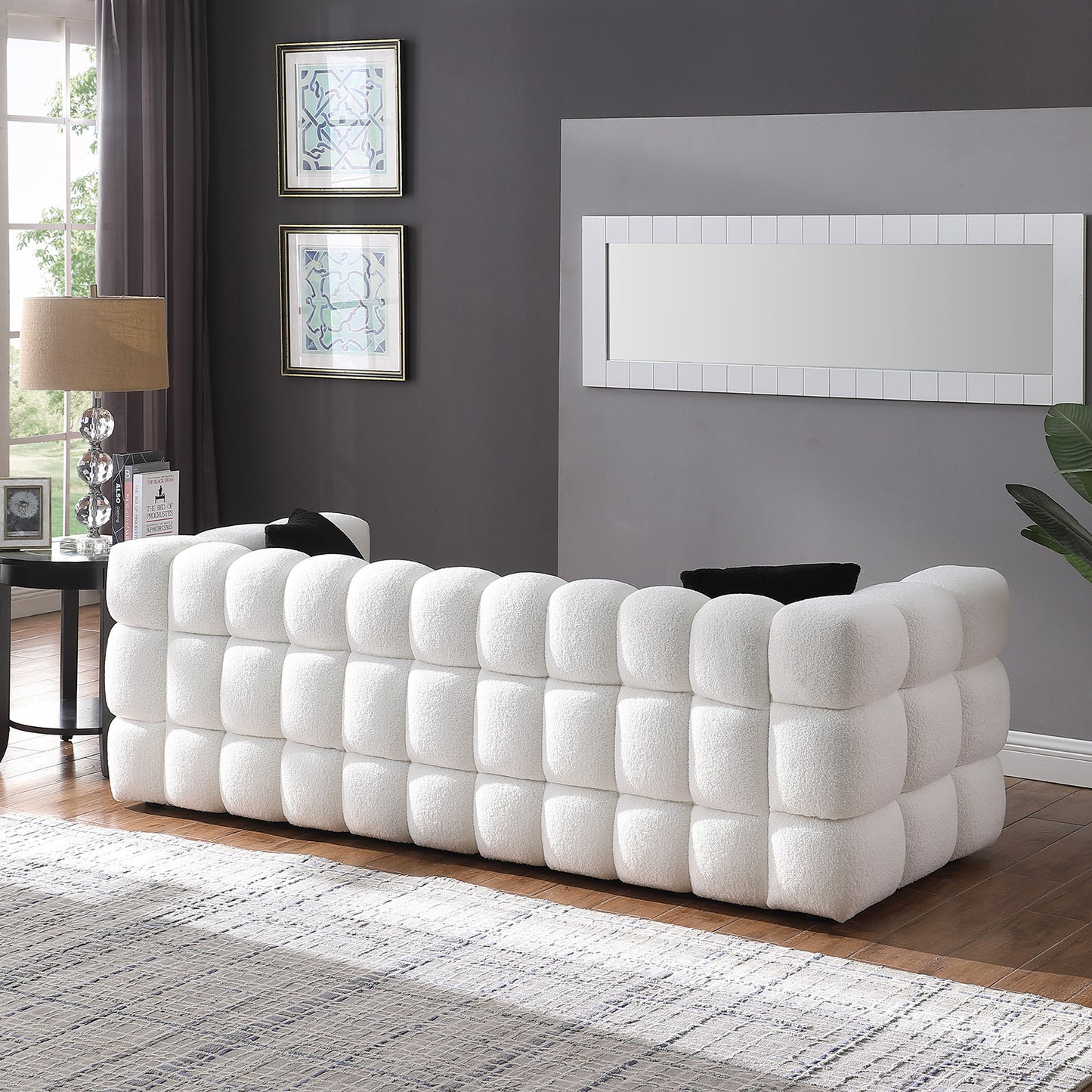 White Boucle Upholstered 3-Seater Sofa and Loveseat for USA People