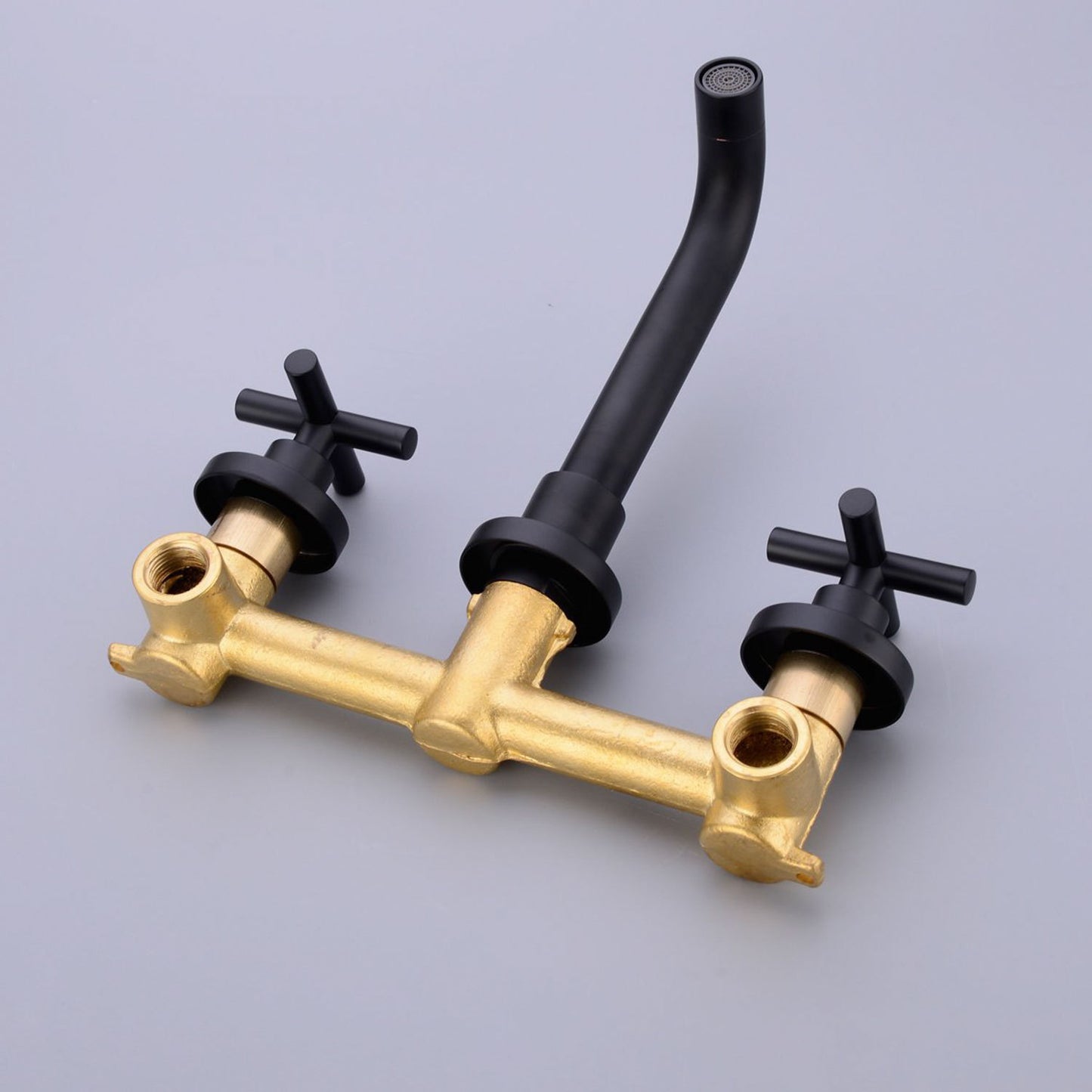 Elegant Matte Black Wall Mount Brass Bathroom Faucet