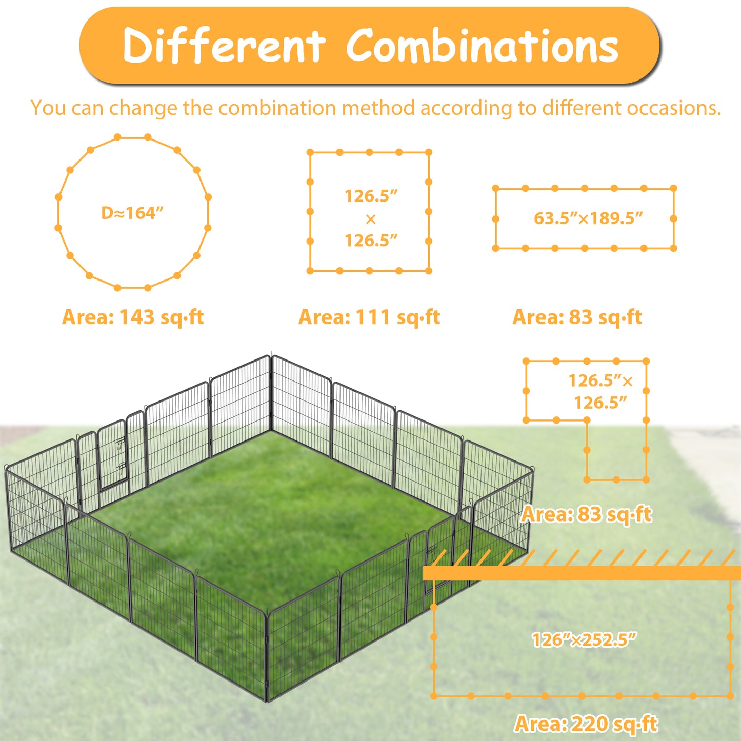 Dog Pens Outdoor 32" Height Foldable 16 Panels Heavy Duty Metal Portable Dog Playpen Indoor Anti-Rust Exercise Dog Fence with Doors for Large/Medium/Small Pets Play Pen for RV Camping Yard