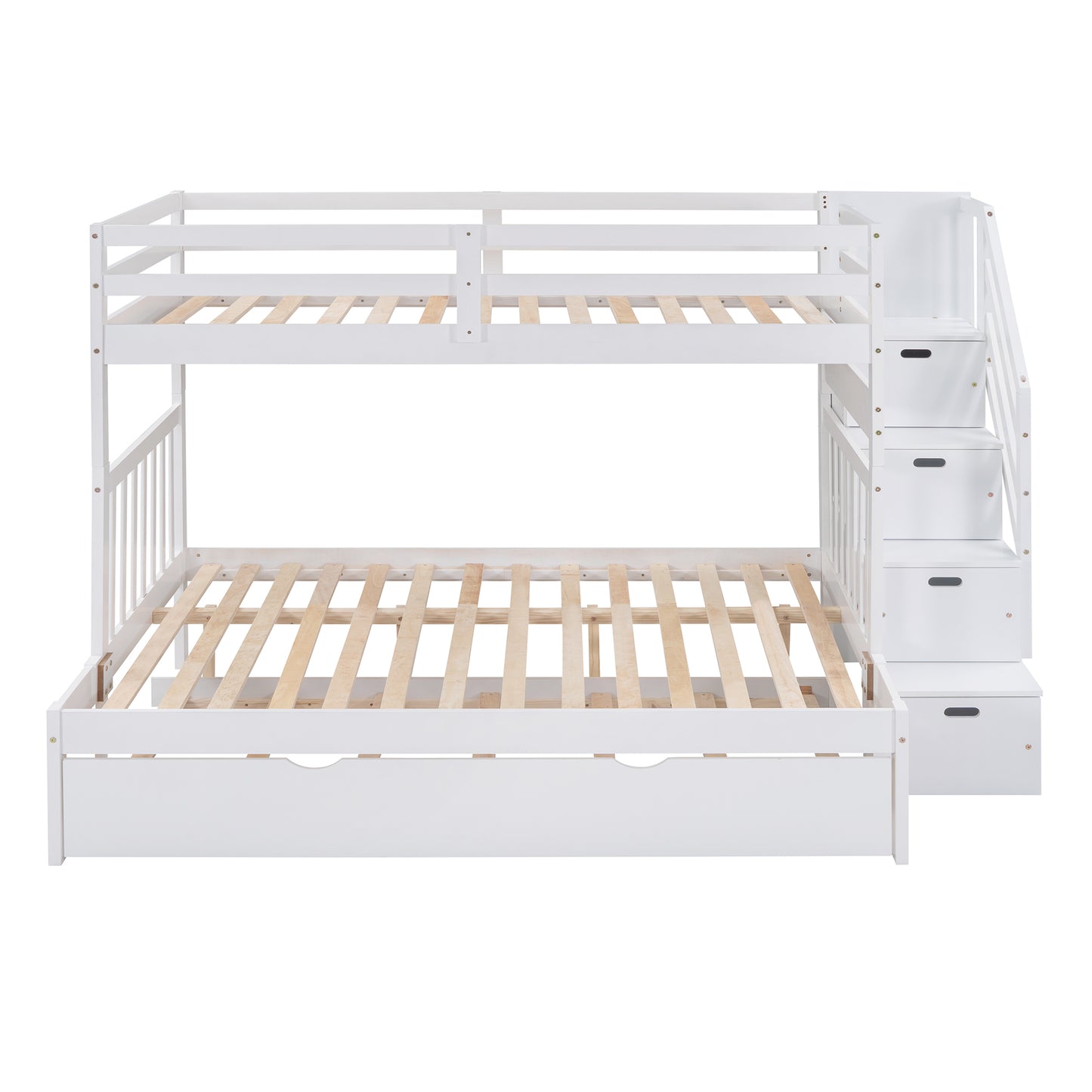 Stairway Bunk Bed with Trundle and Storage Drawers in White