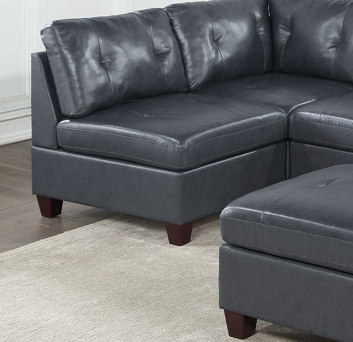 Contemporary Black Genuine Leather Modular Sectional Set with Tufted Detail