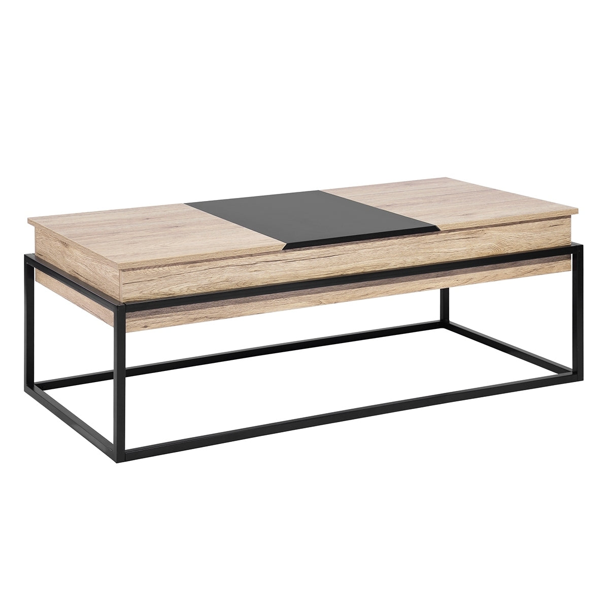 Adjustable Lift Top Coffee Table with Hidden Compartments, Metal and Wood Storage Table