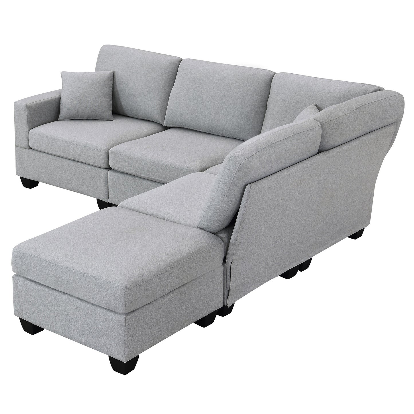 Modern 5-Seat Sectional Sofa Set with Convertible Ottoman