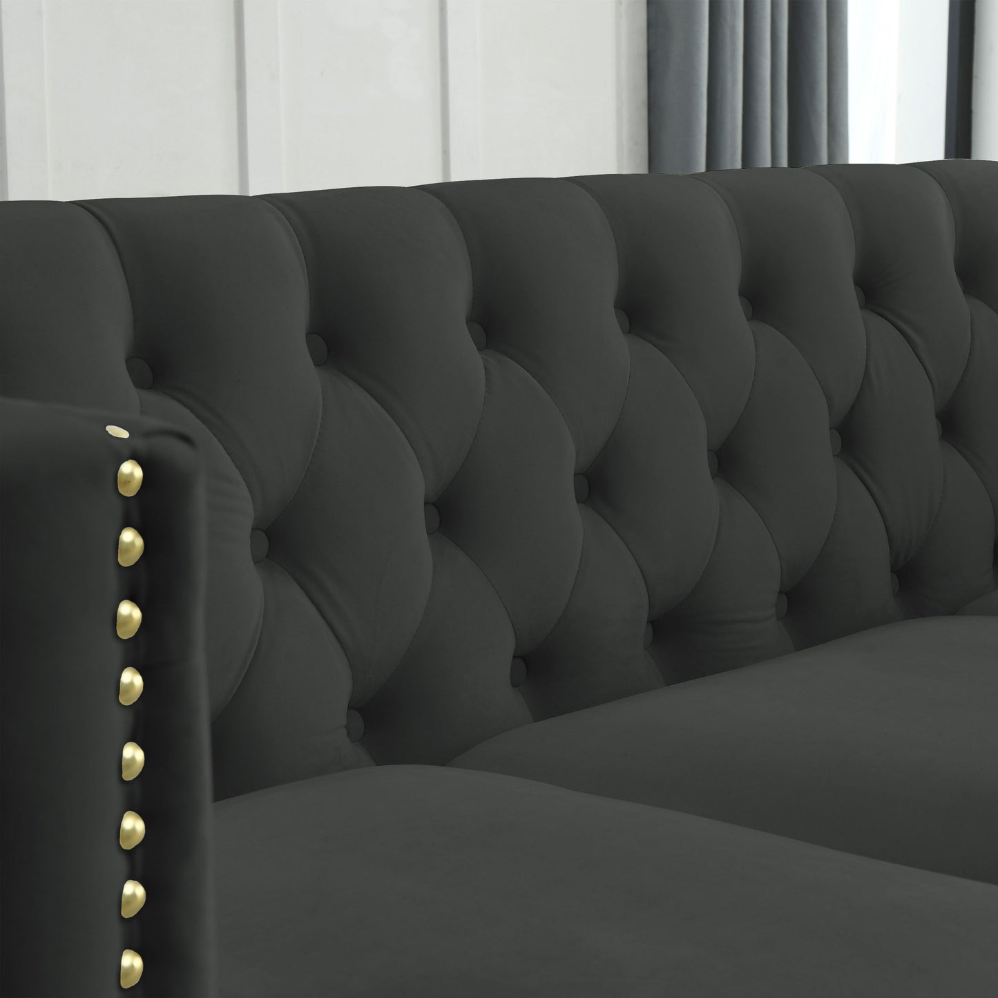 Black Velvet 3-Seater and 2-Seater Combination Sofa