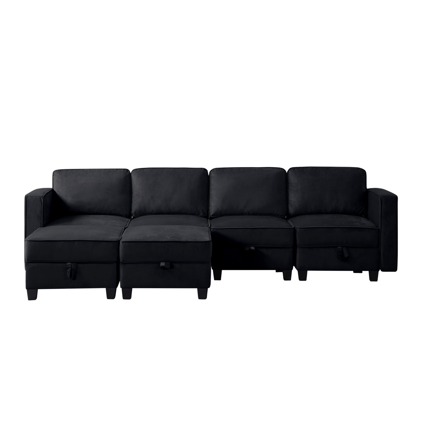 Black Velvet Symmetrical Modular Sectional Sofa with Ottoman - 116'' Square Arm (W223S00399)