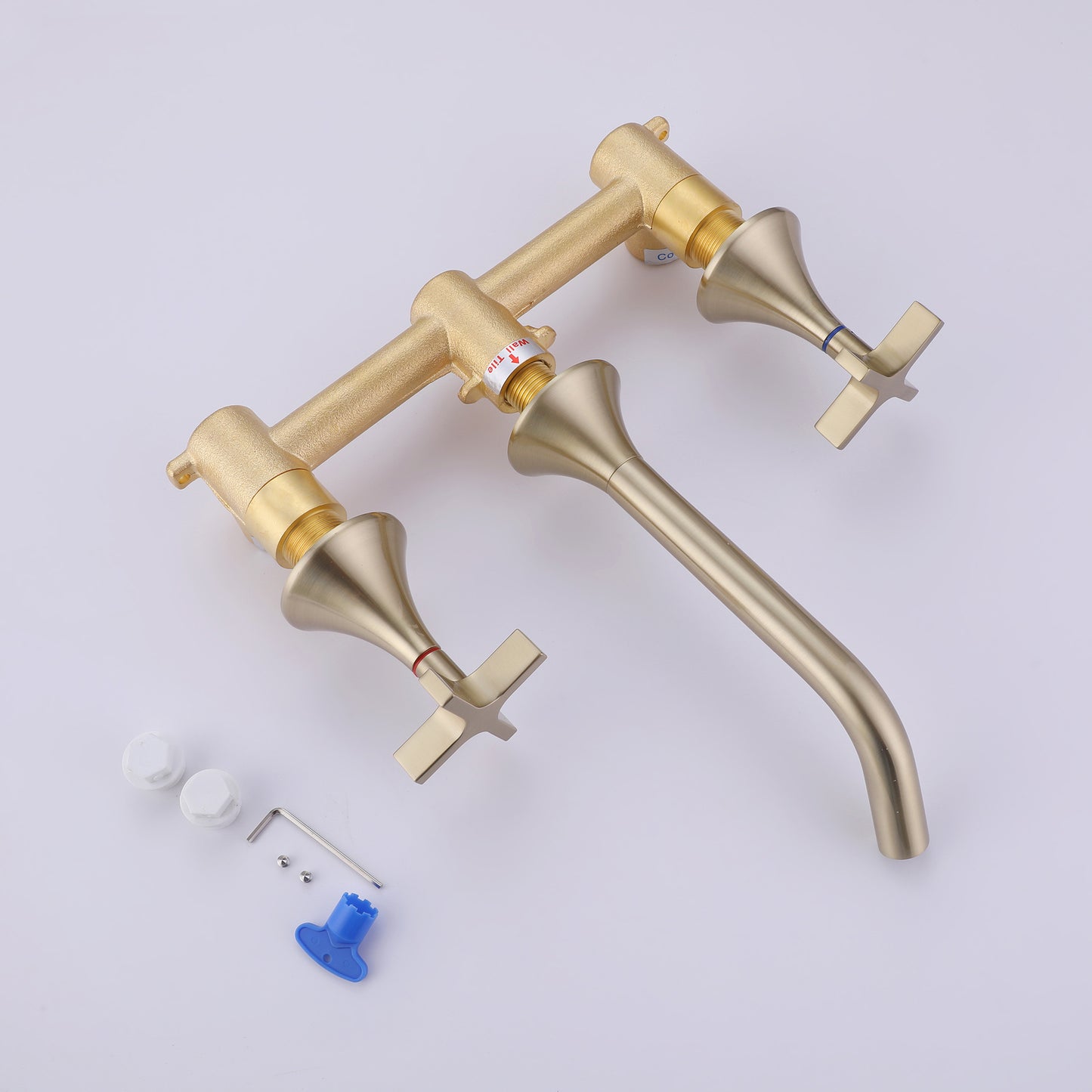 Elegant Brushed Gold Wall-Mounted Bathroom Faucet With Two Handles