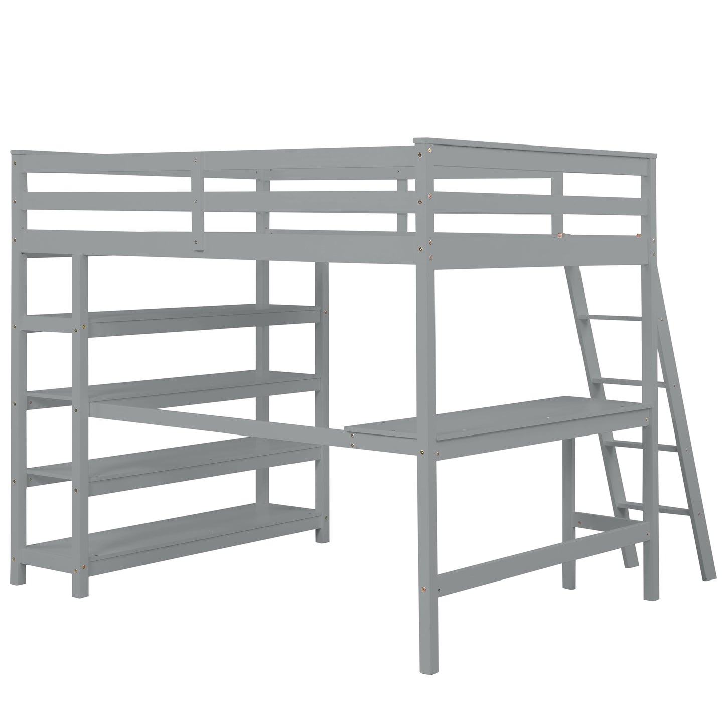 Loft Bed Full with desk,ladder,shelves , Grey