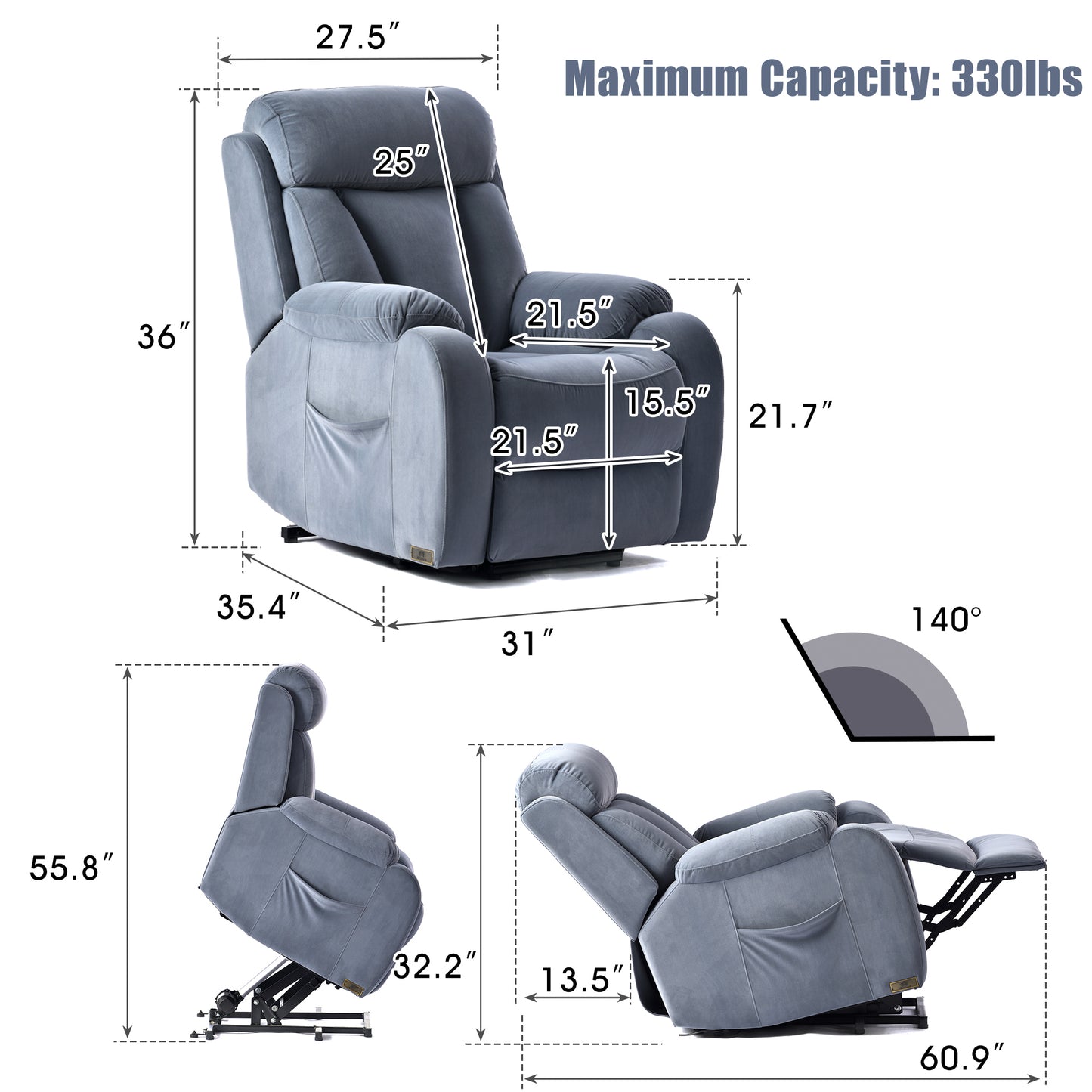 Elderly Remote Control Power Lift Recliner Sofa for Ultimate Comfort