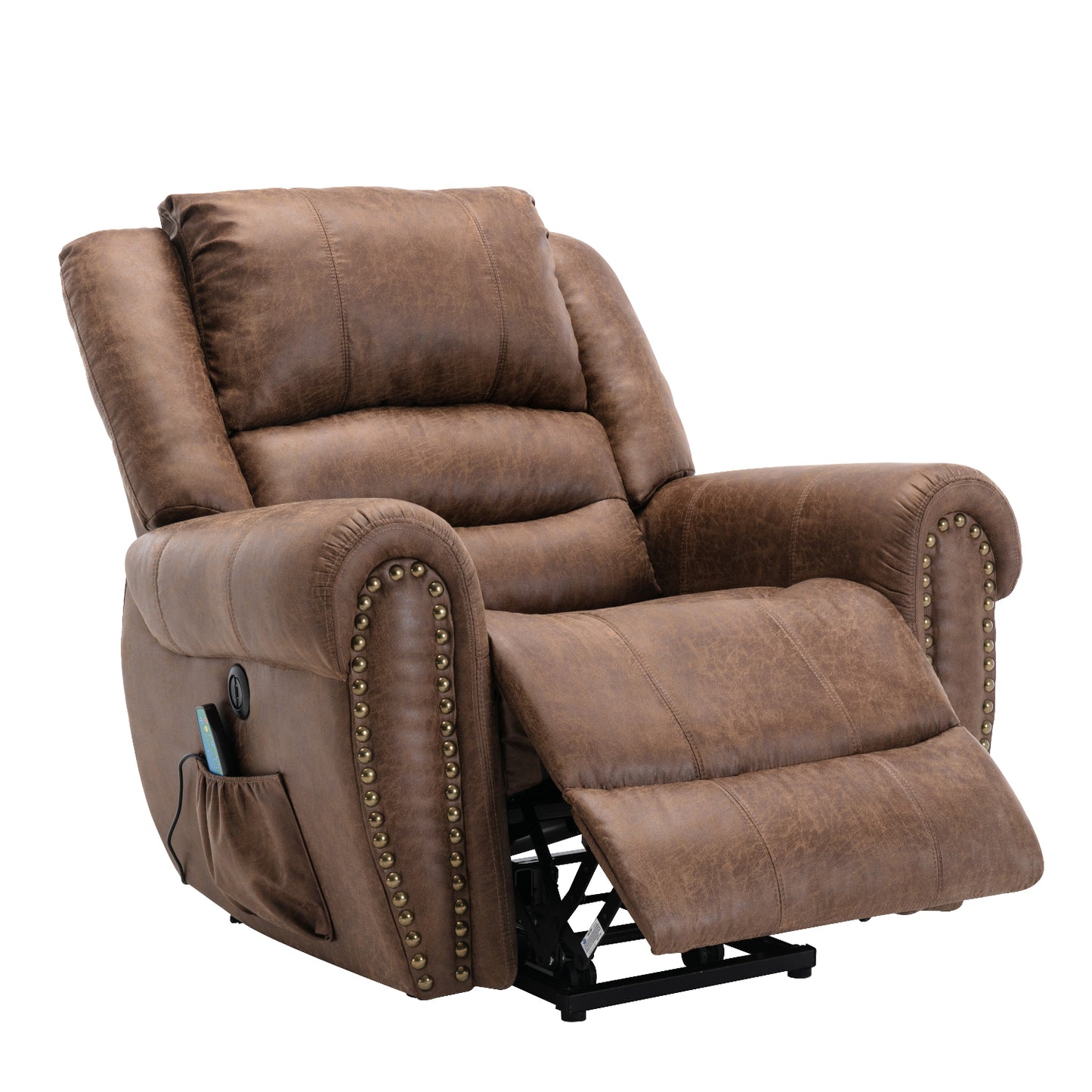 Luxurious Nut Brown Power Lift Recliner Chair with Massage, Heat, and USB Port