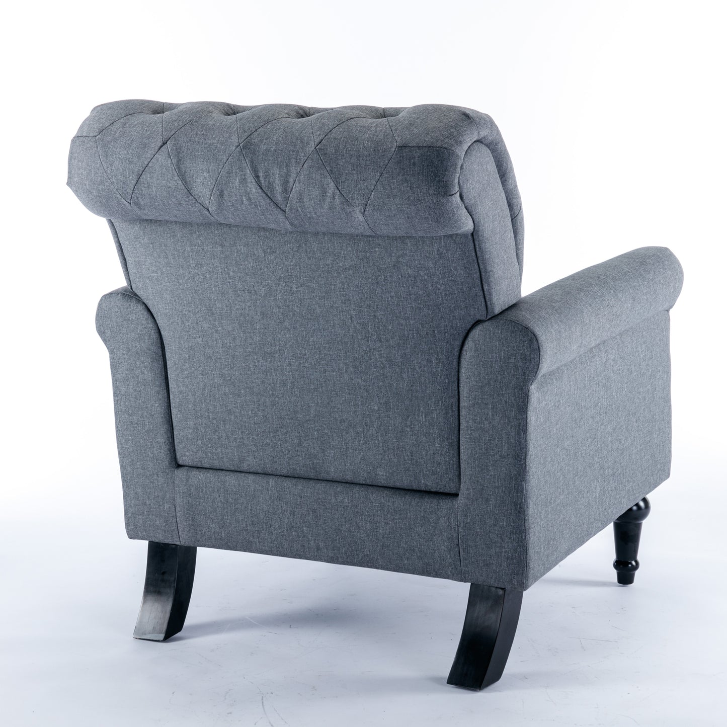 Accent Chairs for Bedroom, Midcentury Modern Accent Arm Chair for Living Room, Linen Fabric Comfy Reading Chair, Tufted Comfortable Sofa Chair, Upholstered Single Sofa, Dark Grey