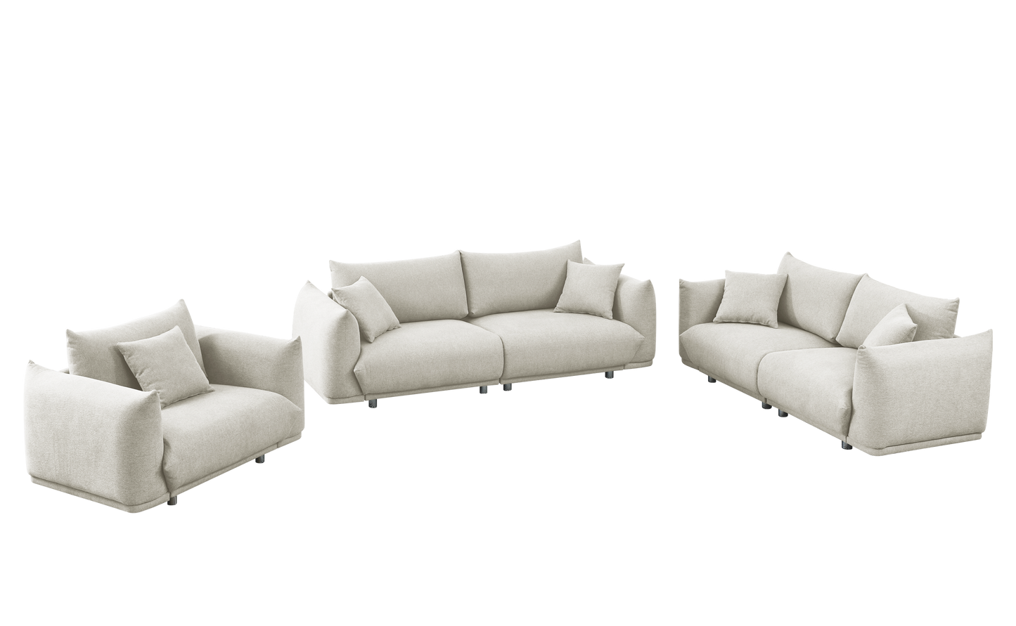 Modern 3-Piece Sofa Set with Solid Wood Frame, Metal Legs, and 5 Pillows