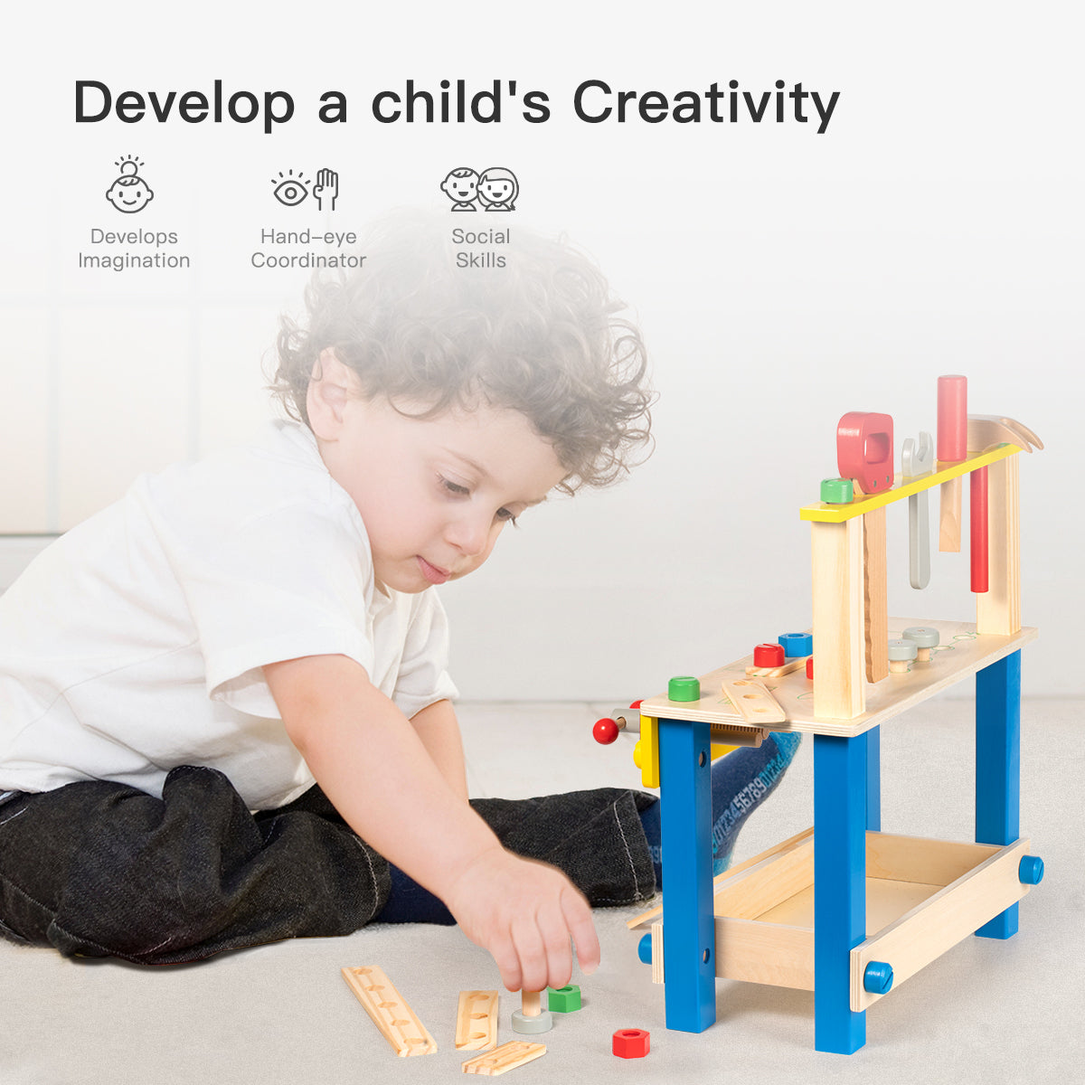 Wooden Children's Workbench Play Set for Little DIY Enthusiasts