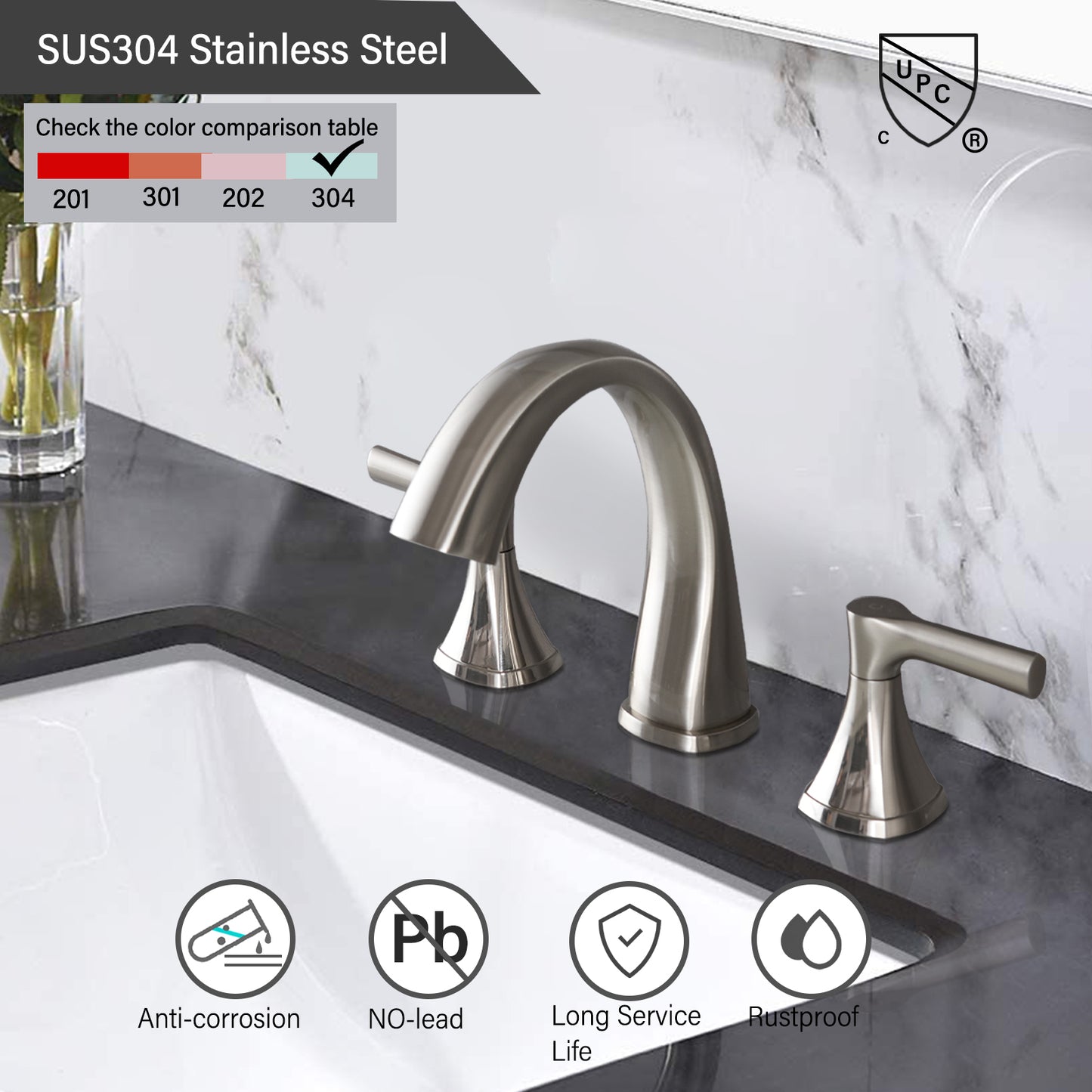 Elegant Brushed Nickel 3-Hole Two-Handle Bathroom Sink Faucet with Drain Assembly