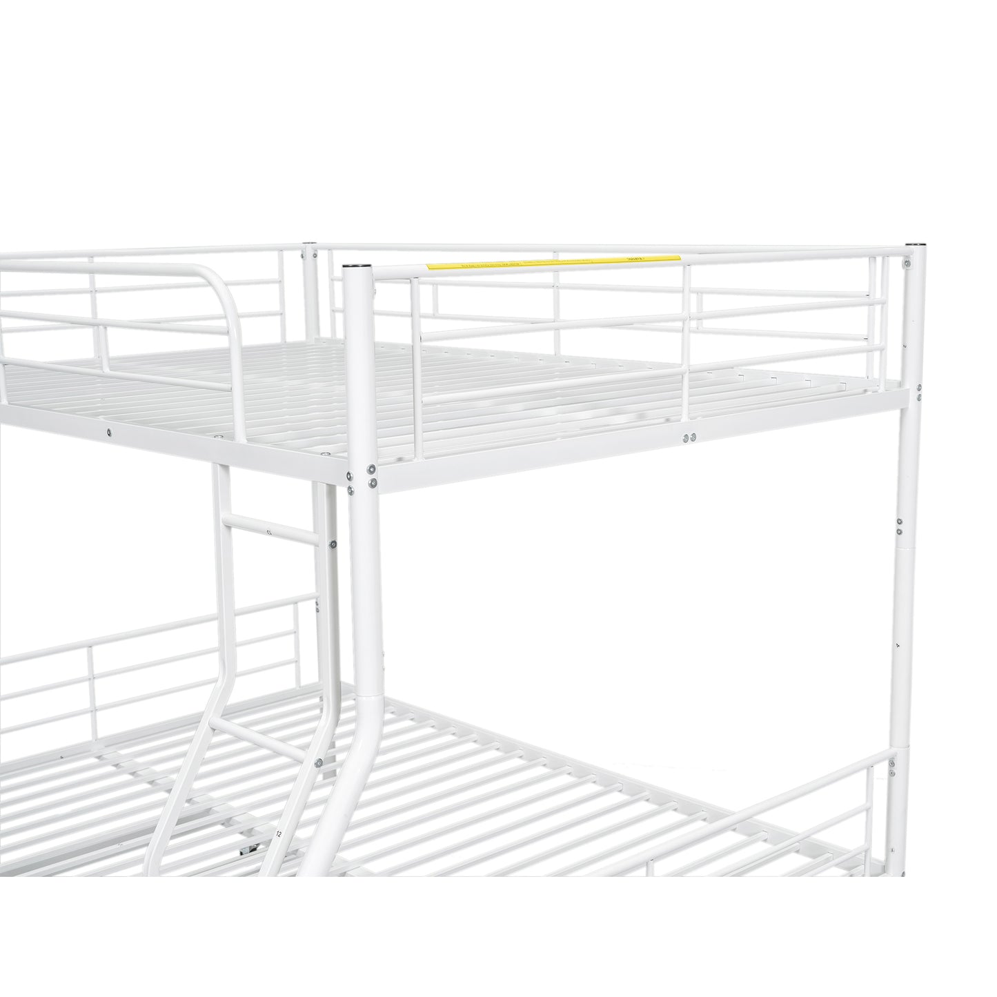 White Full XL Over Queen Metal Bunk Bed with Trundle