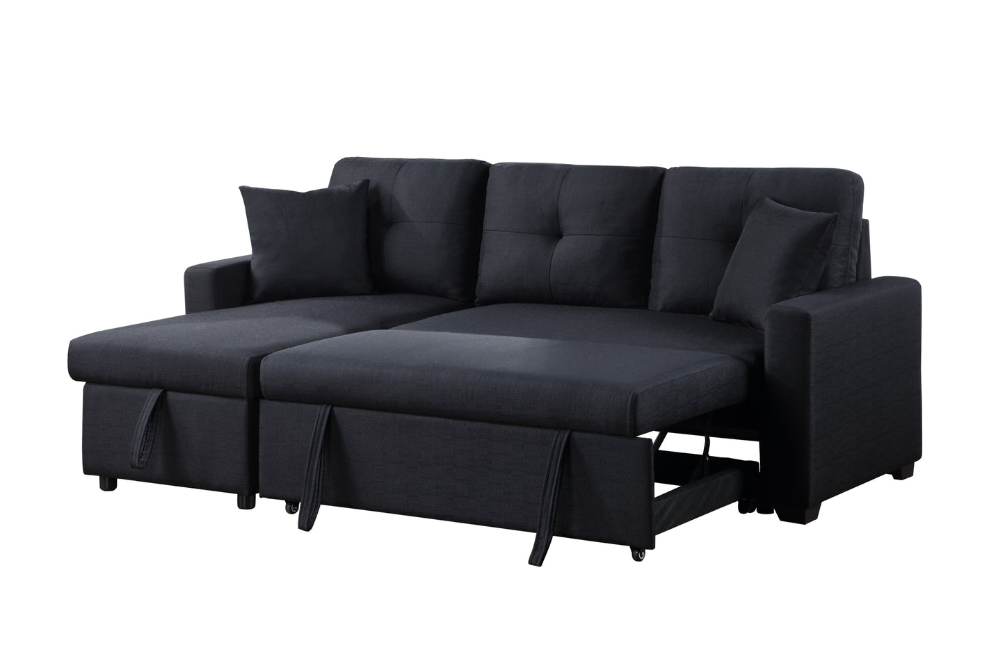 Francine Black Linen Convertible Storage Sectional Sofa with Reversible Chaise