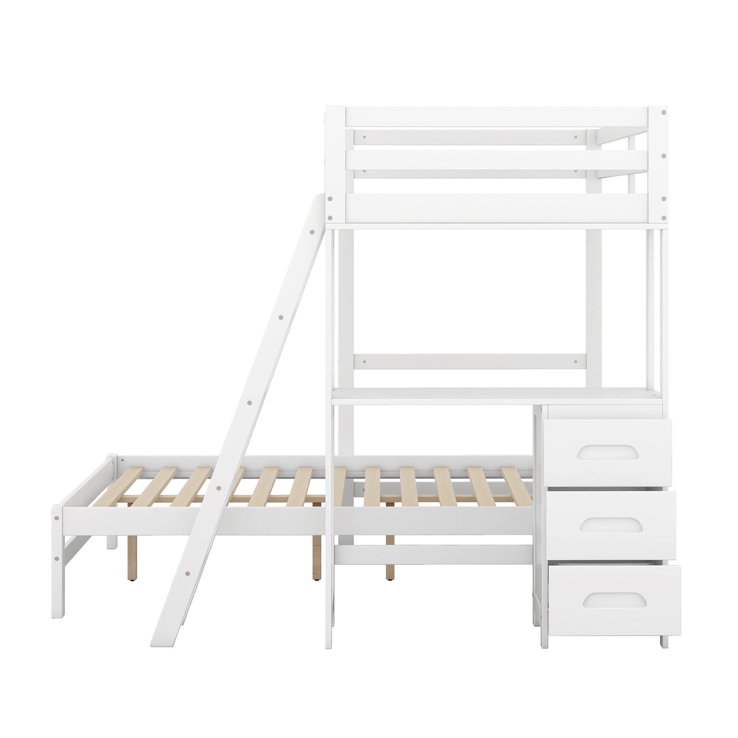 White Loft Bunk Bed with Built-in Desk and Storage