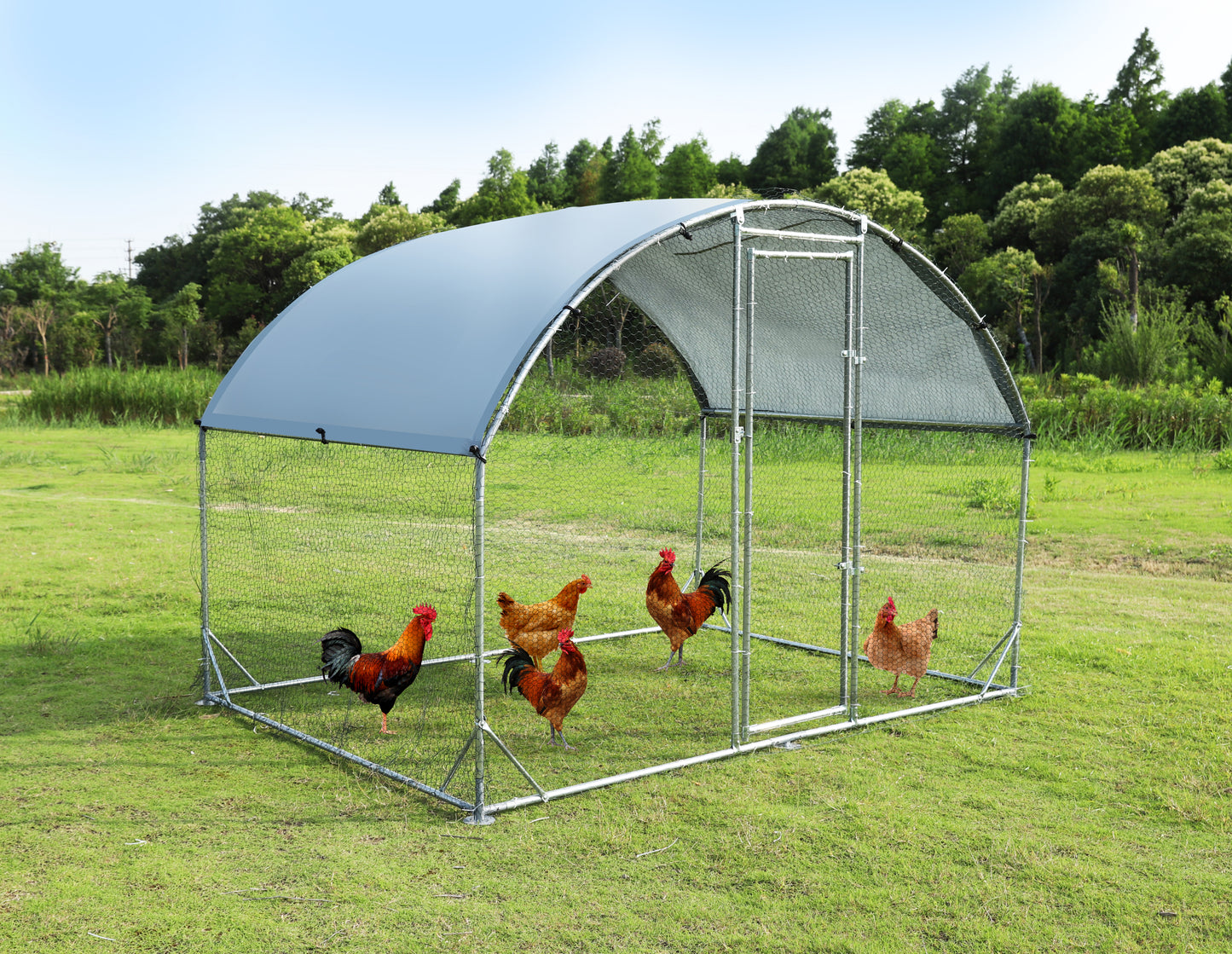 Large metal chicken coop upgrade three support steel wire impregnated plastic net cage, Oxford cloth silver plated waterproof UV protection, duck rabbit sheep bird outdoor house 9.2'W x 6.2'L x 6.5'H