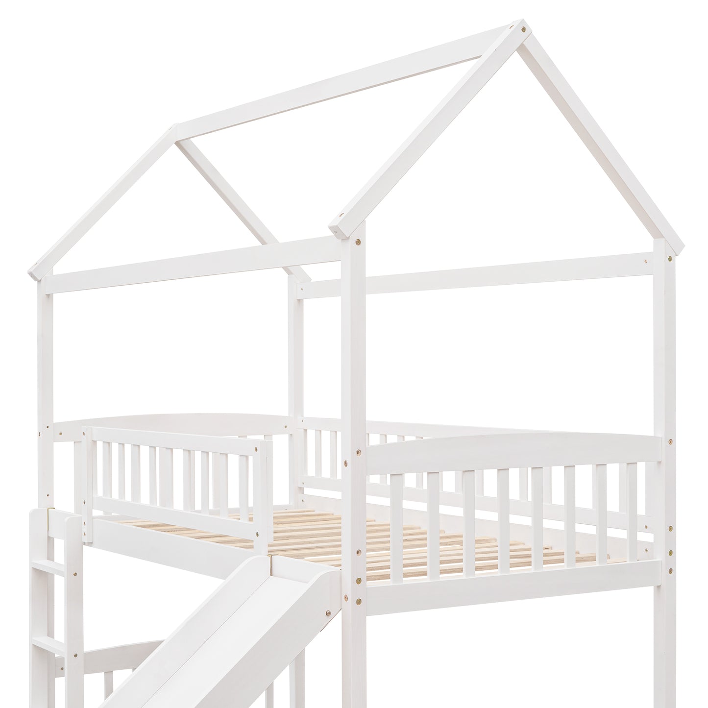 Twin Loft Bed with Slide, House Bed with Slide,White( :LT000212AAK)