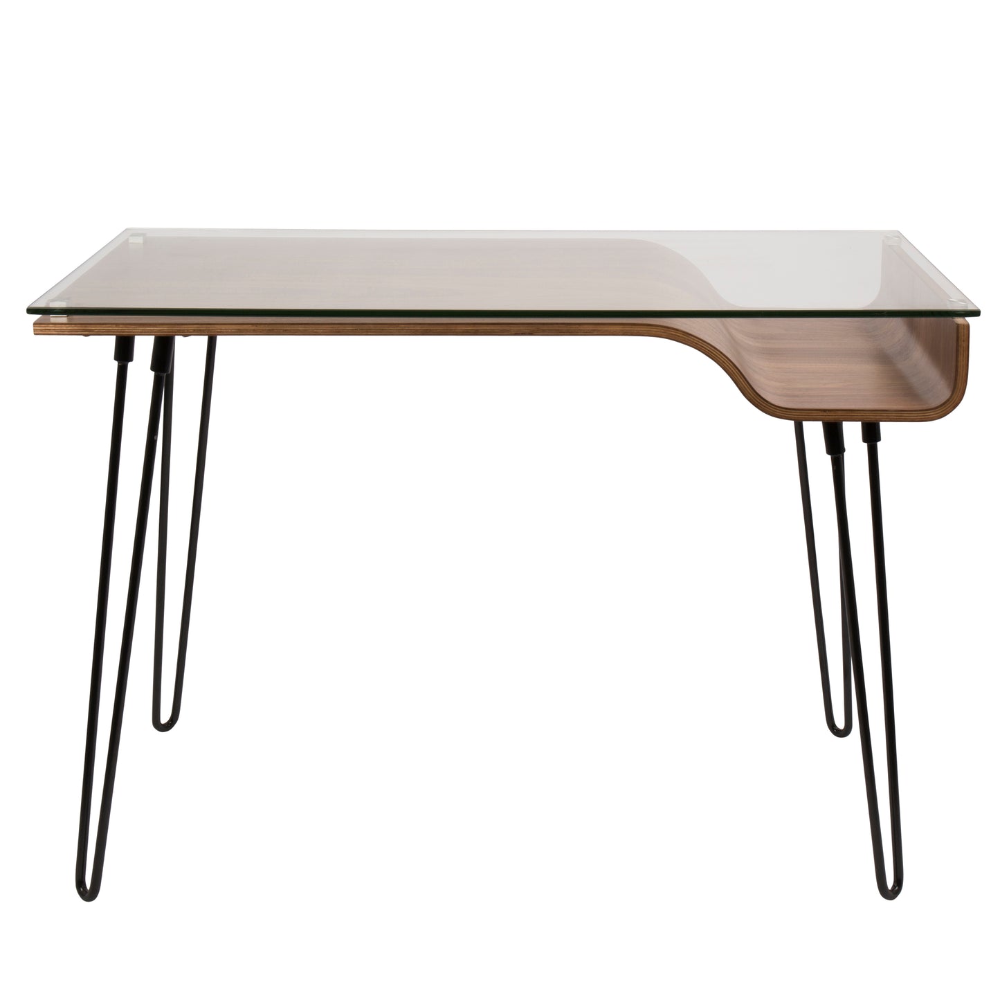 Avery Mid-Century Modern Walnut Desk with Glass Top and Black Metal Legs