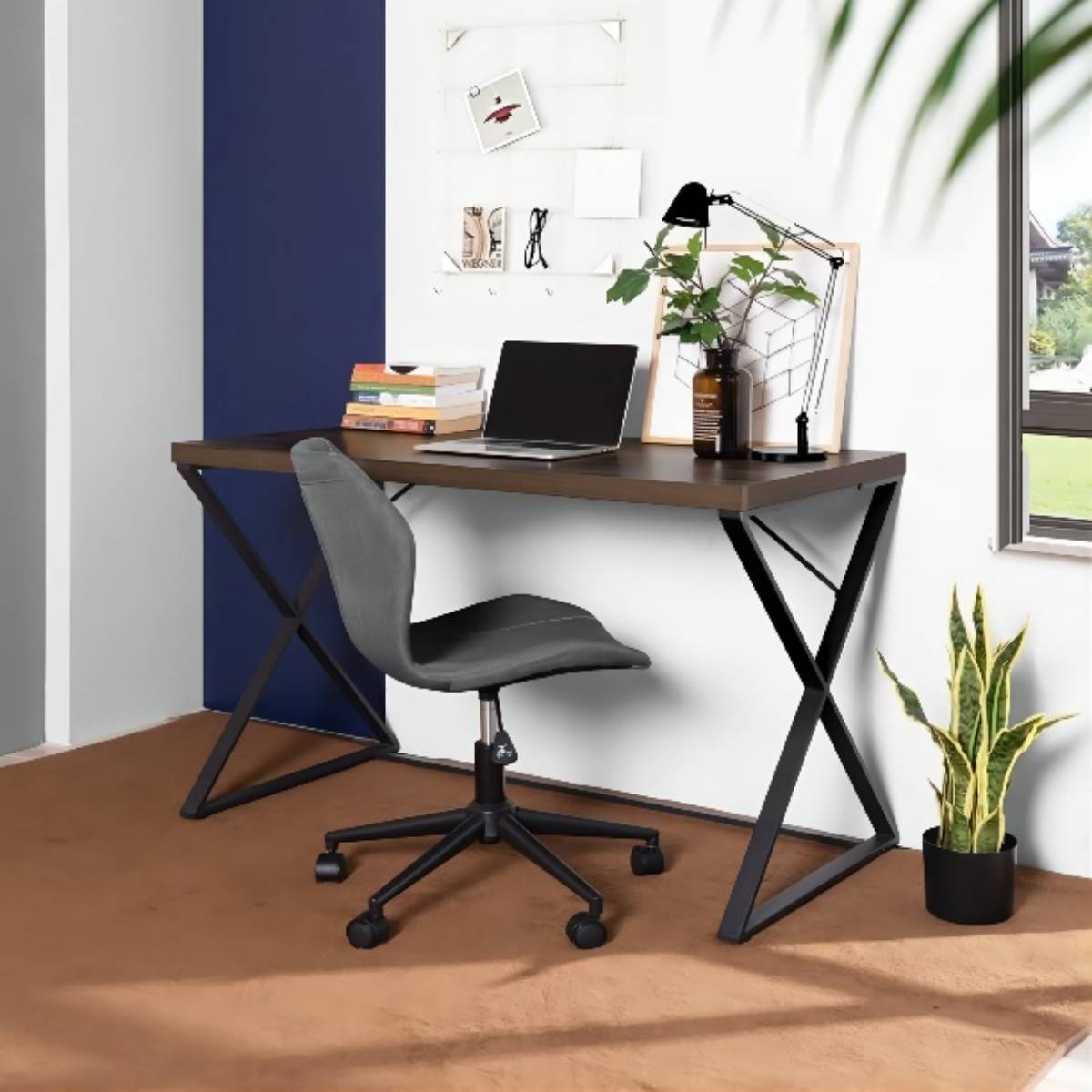 Walnut and Black Computer Desk with X Legs - Modern Home Office Desk