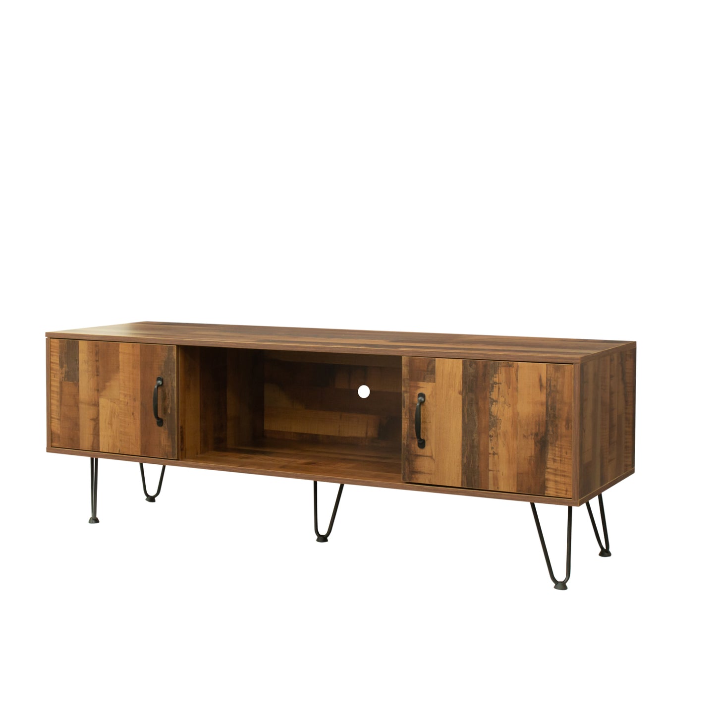 60-Inch Wide Rustic TV Stand with Storage Shelves and Cabinets