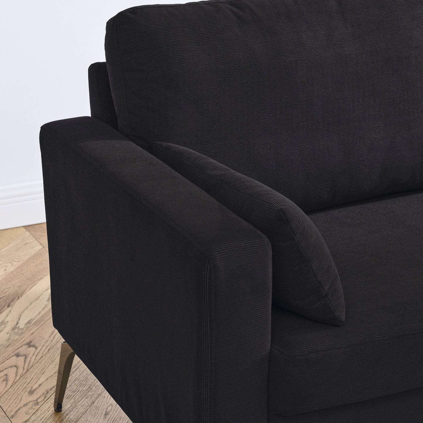 Loveseat Living Room Sofa,with Square Arms and Tight Back, with Two Small Pillows,Corduroy Black