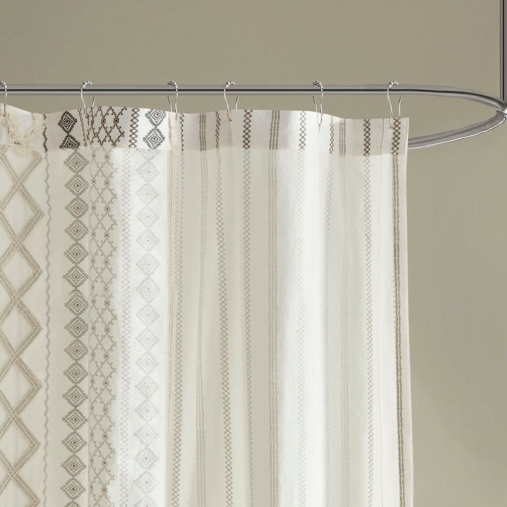 INK+IVY Imani Cotton Aztec Shower Curtain with Chenille Trim