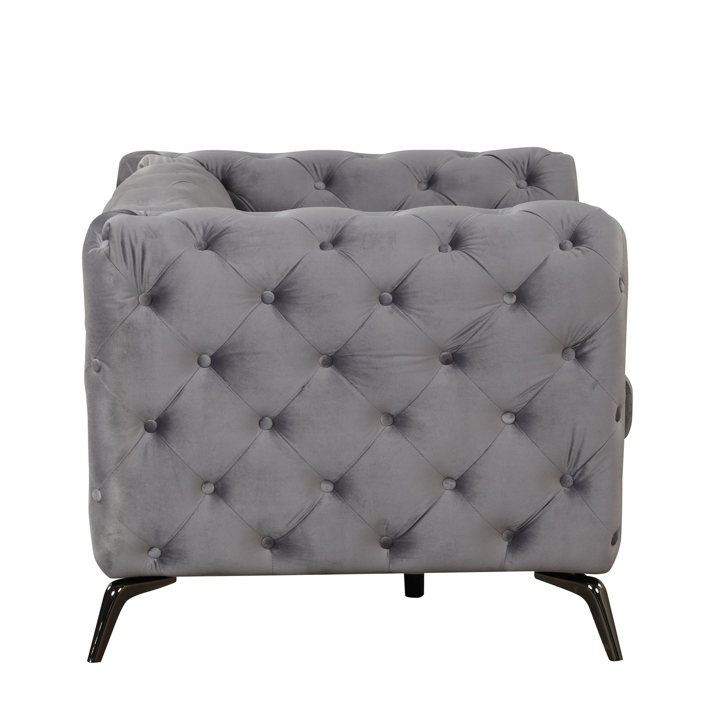 Modern Gray Velvet Upholstered Accent Sofa with Button Tufted Back