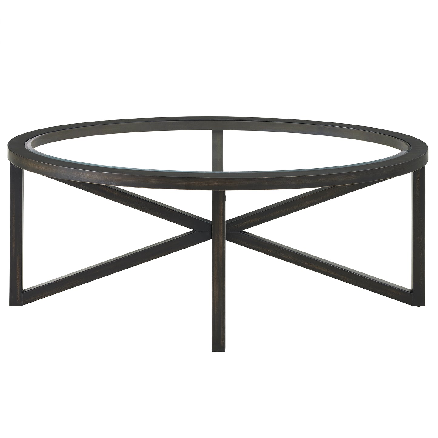 Contemporary Glass Coffee Table with Wooden Base - Round Transparent Top for Living Spaces
