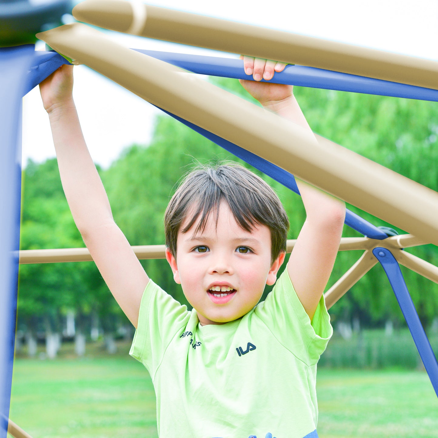 Climbing Dome with Canopy and Playmat - 10 ft Colorful Geometric Playground Jungle Gym