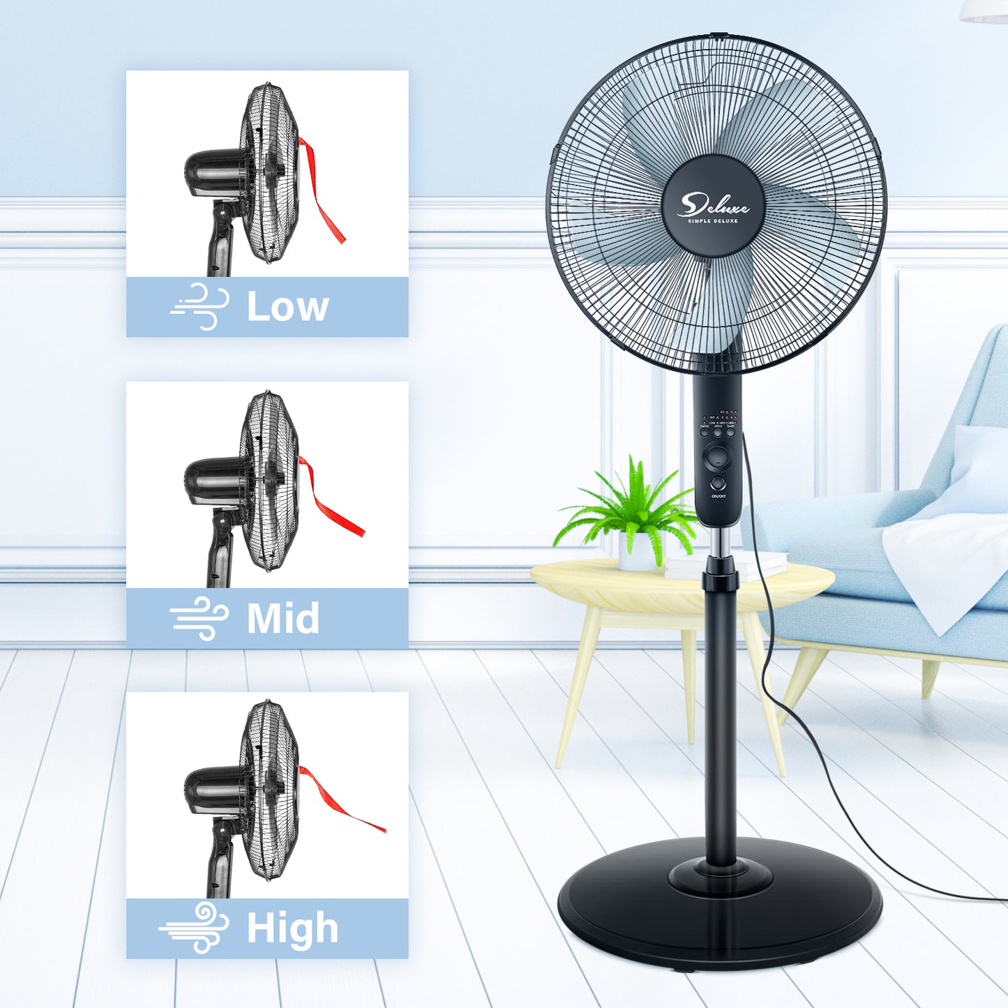 Adjustable 16″ Oscillating Pedestal Fan with Remote Control and 3 Speeds for Indoor Cooling