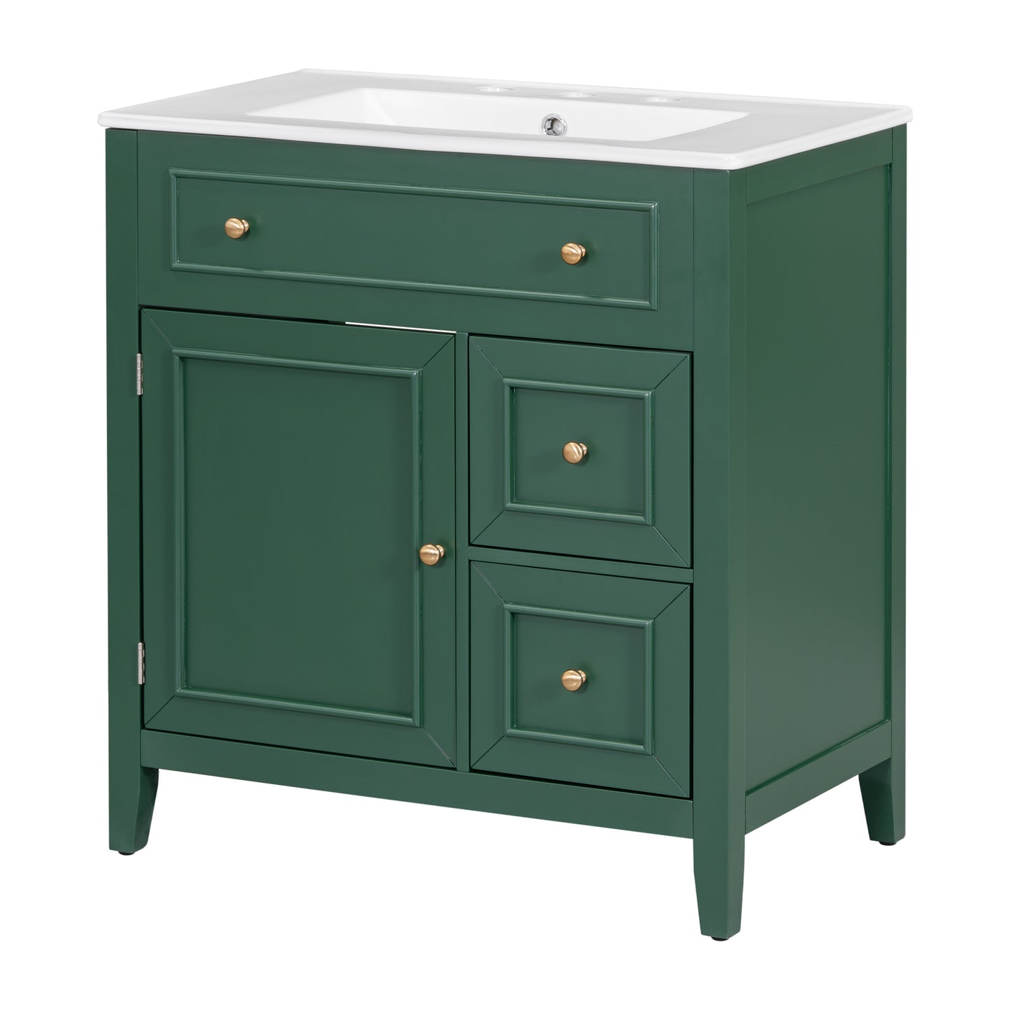 30" Bathroom Vanity with Sink Top, Bathroom Vanity Cabinet with Door and Two Drawers, Solid Wood Frame, One Package, Green